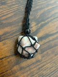 Woven Rope Necklace Black- Cloudy Rose and Black veined Quartz