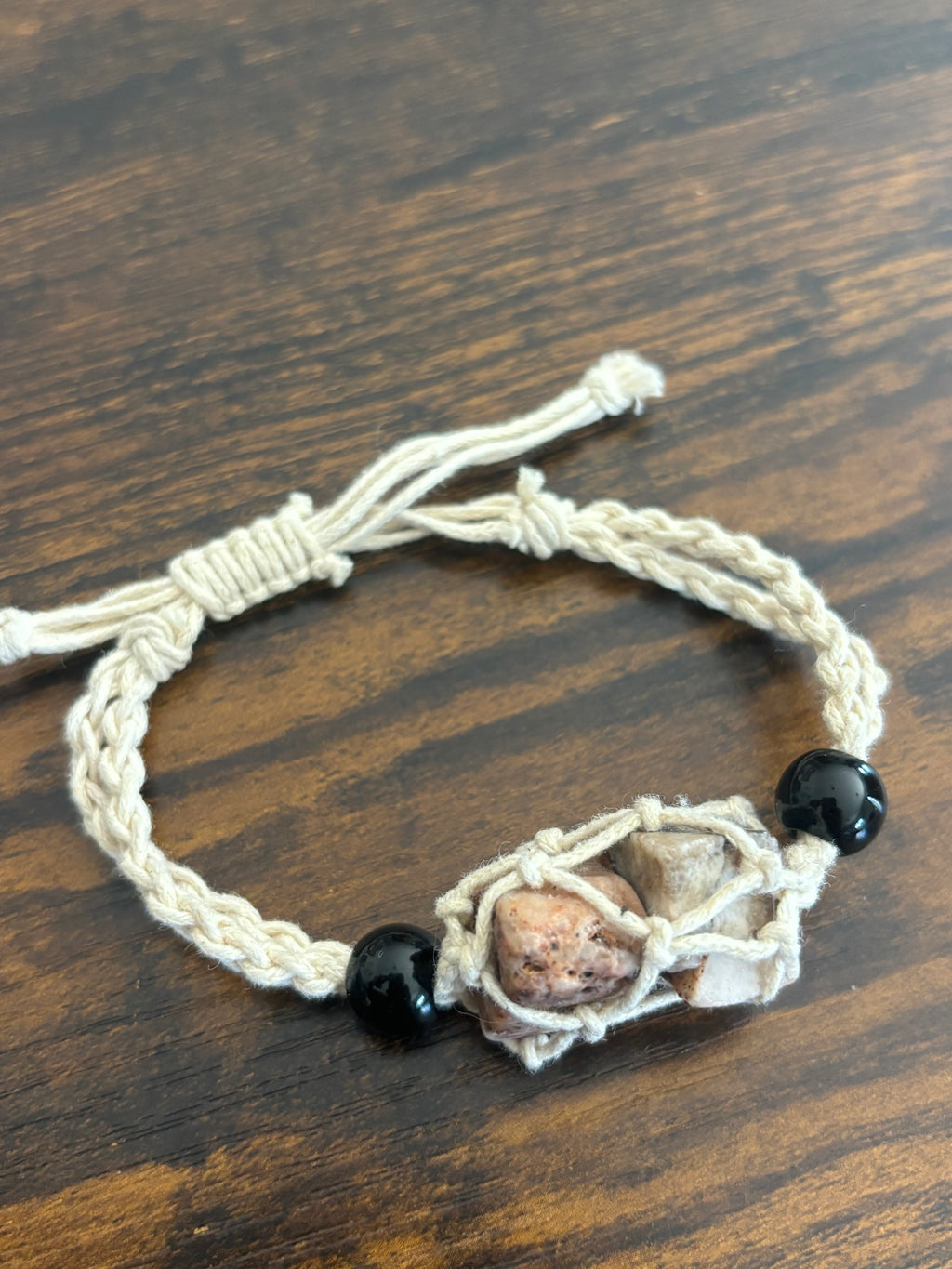 Woven Rope Bracelet Black- Cave Coral Rose Veined and Black Veined