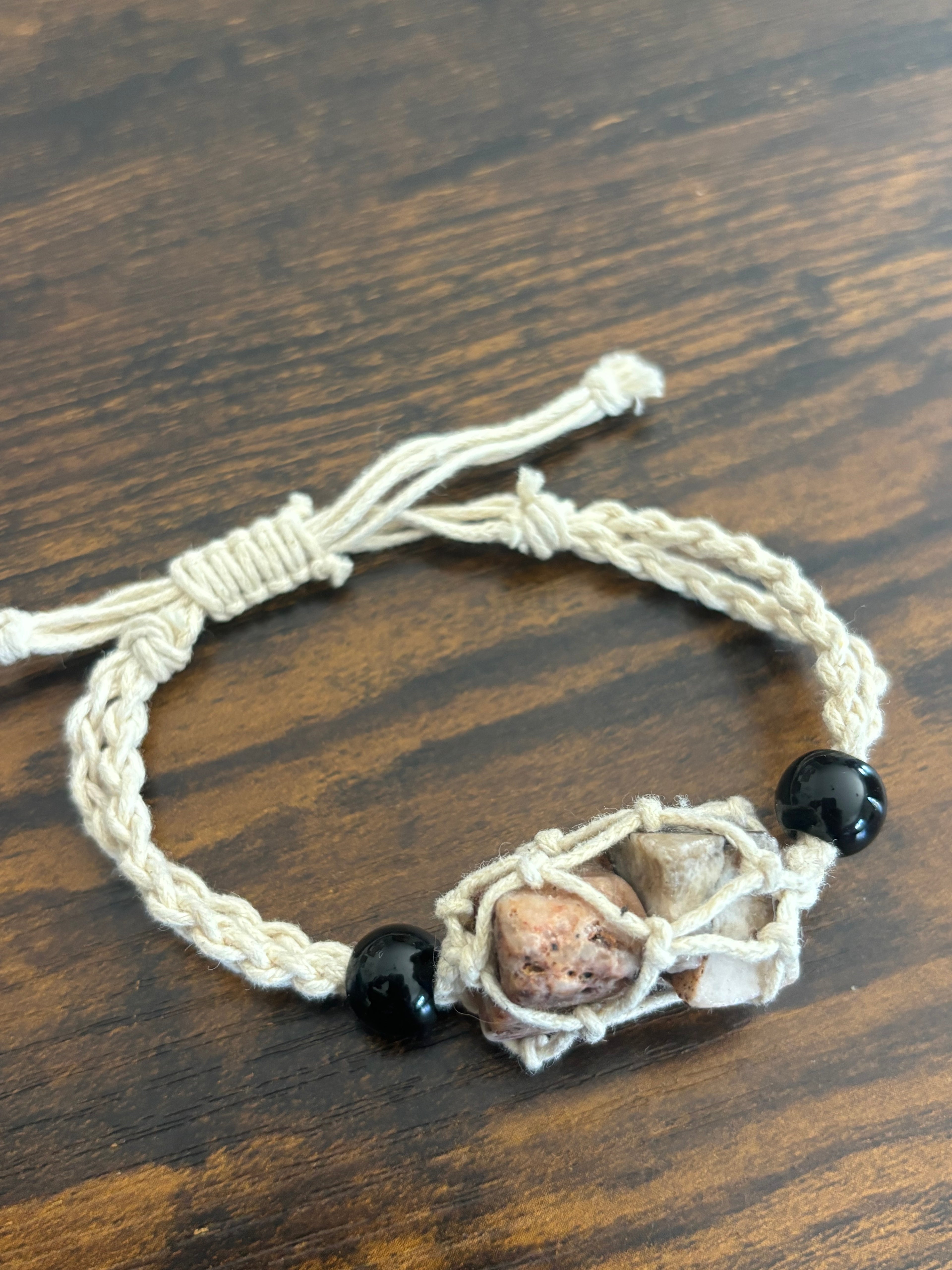 Woven Rope Bracelet Black- Cave Coral Rose Veined and Black Veined