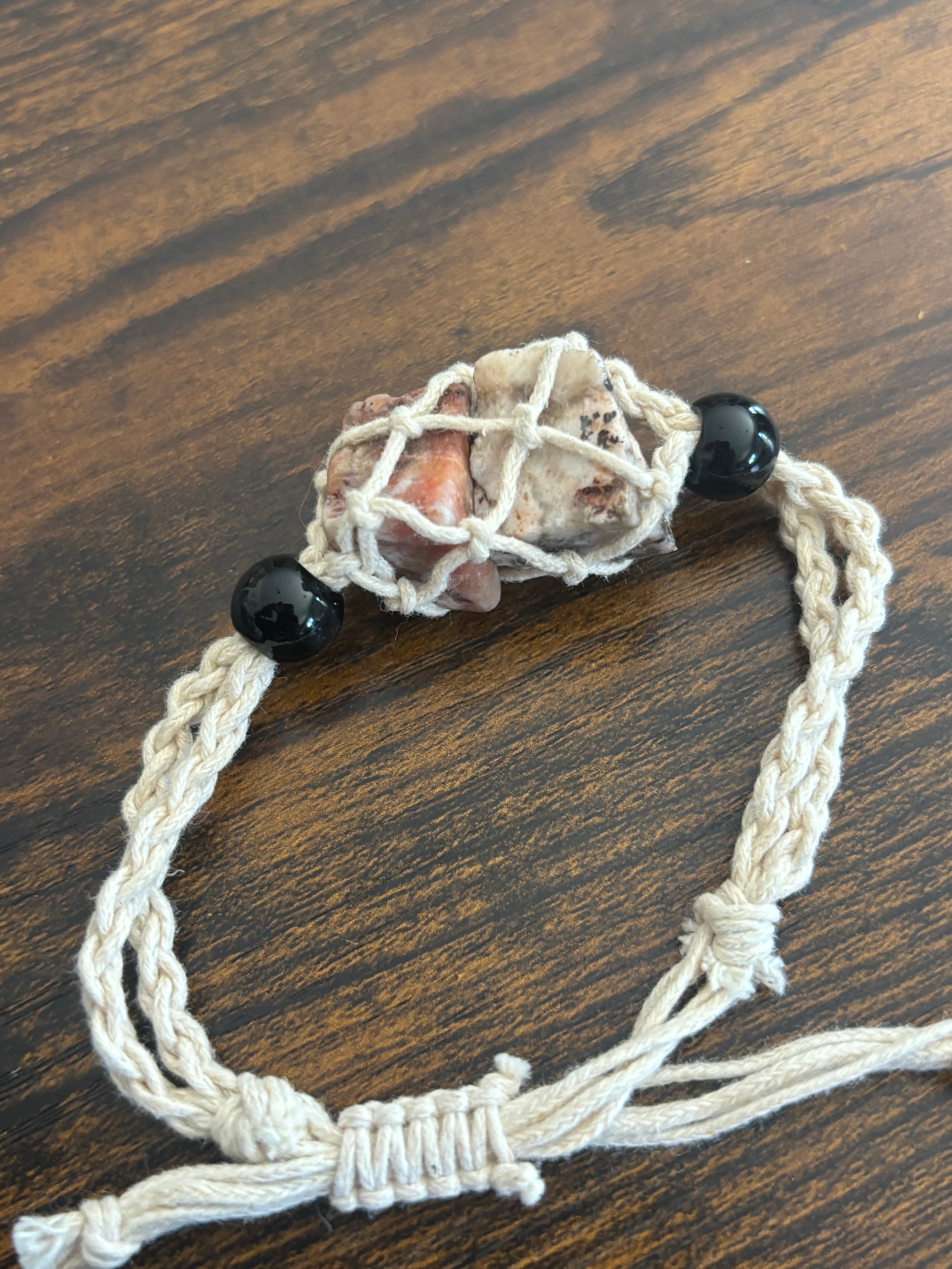 Woven Rope Bracelet Black- Cave Coral Rose Veined and Black Veined