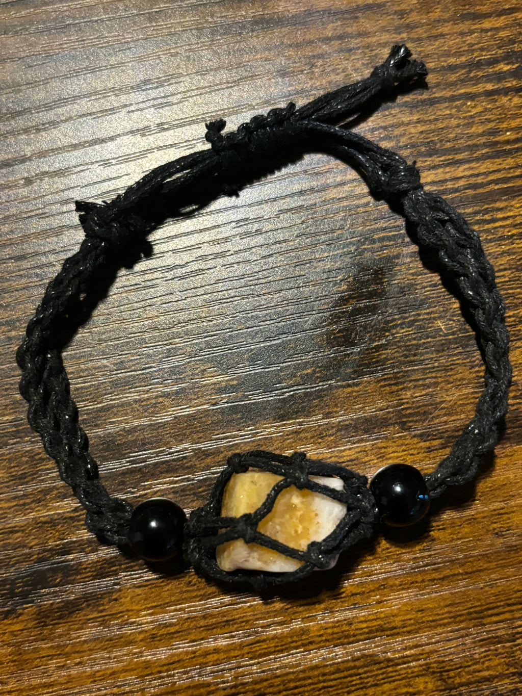 Woven Rope Bracelet Black- Yellow and White Quartz