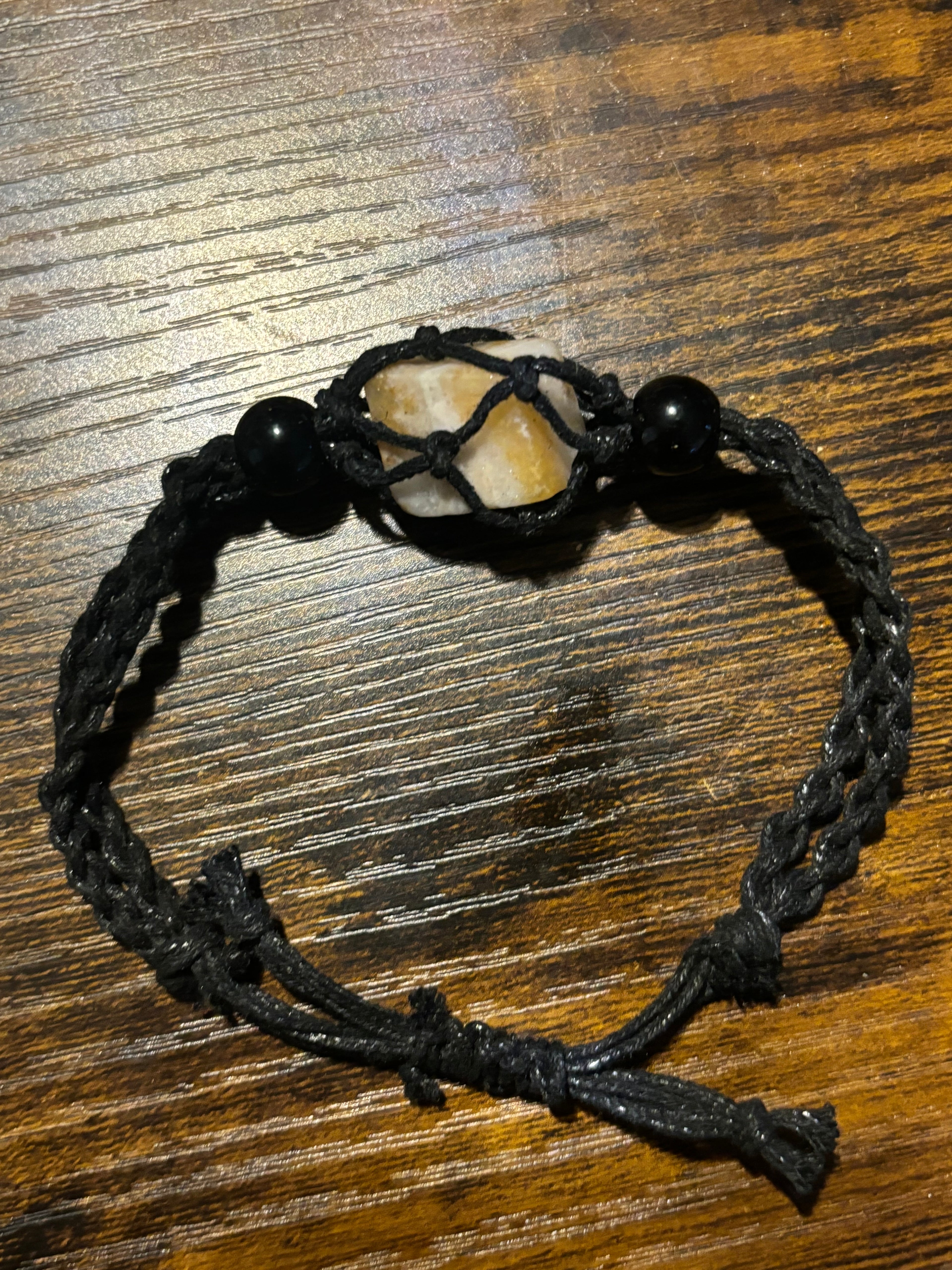 Woven Rope Bracelet Black- Yellow and White Quartz