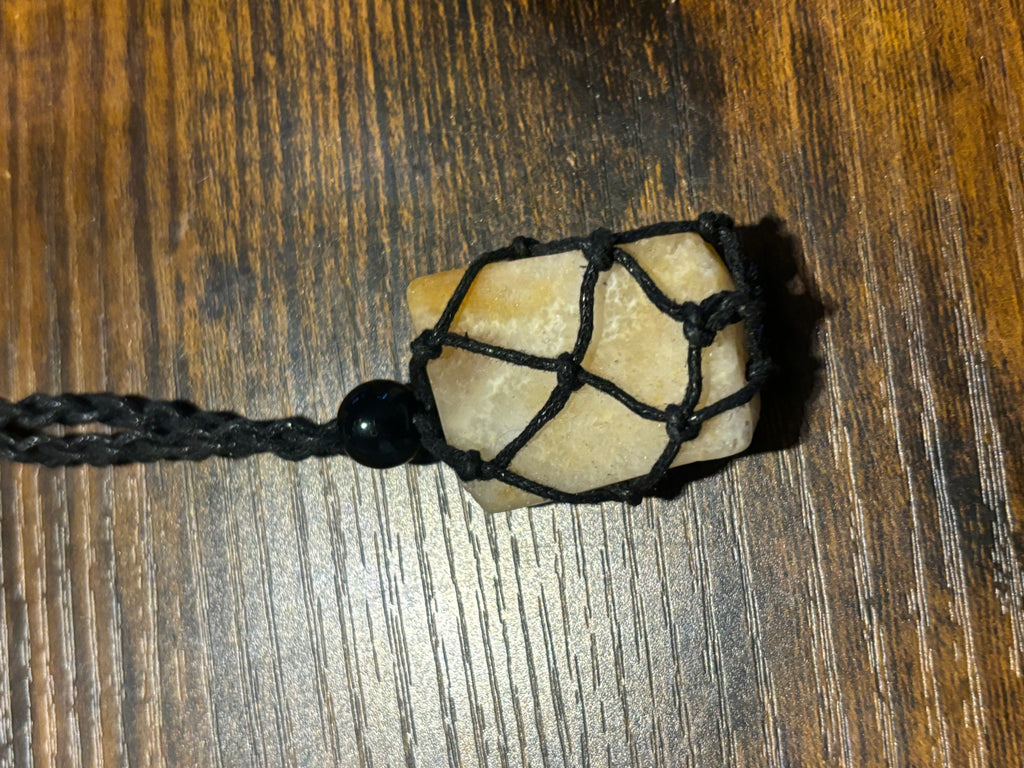 Woven Rope Necklace Black-Yellow and White quartz