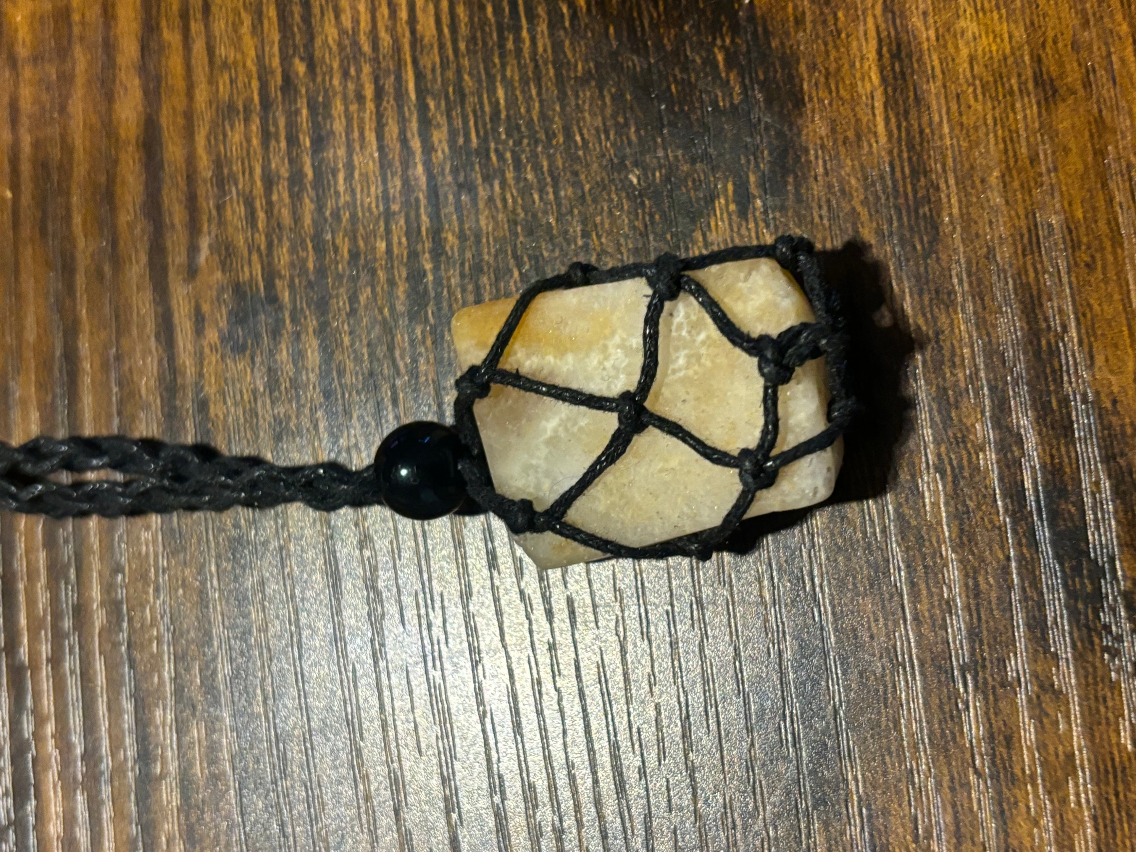 Woven Rope Necklace Black-Yellow and White quartz