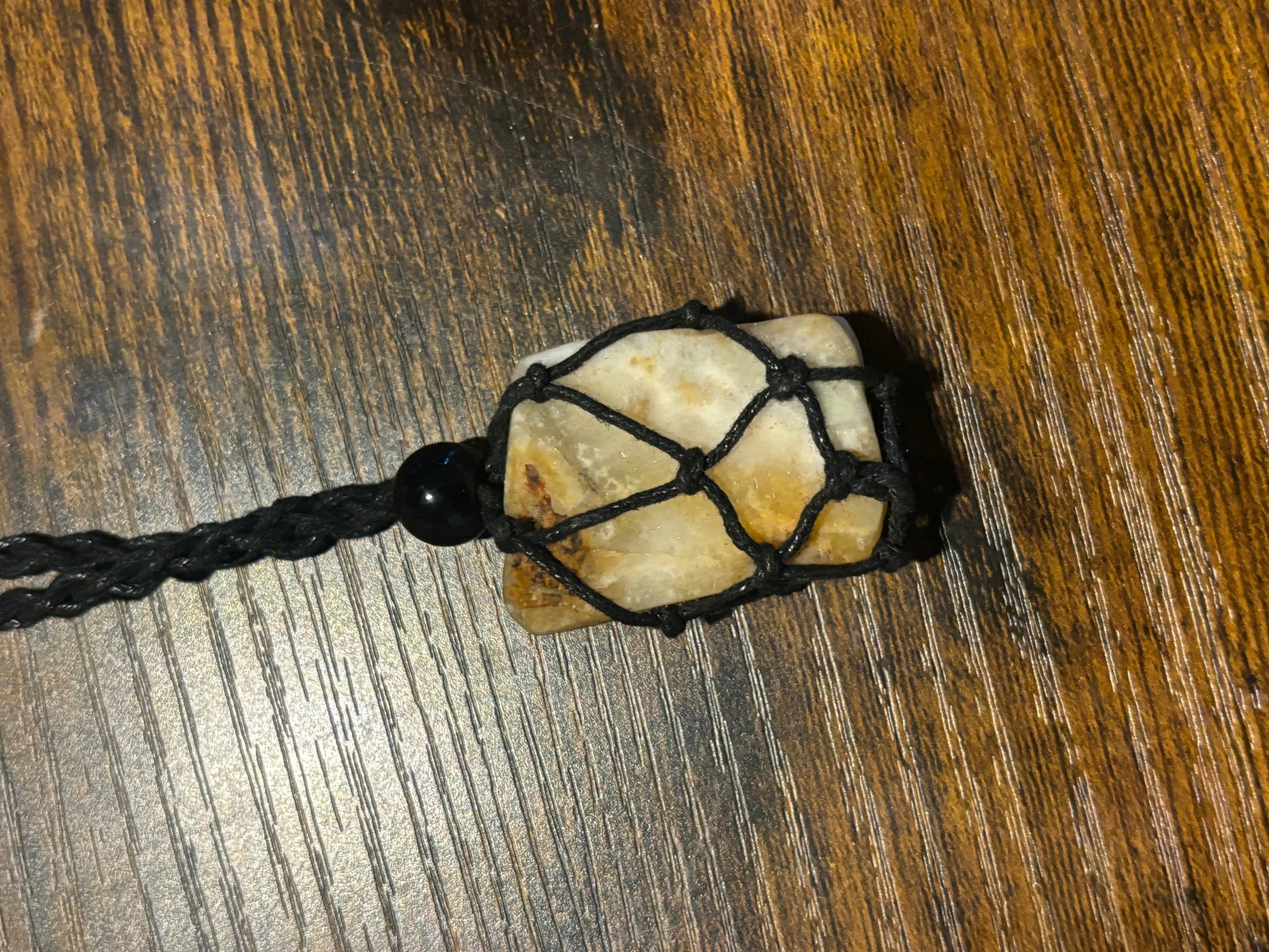 Woven Rope Necklace Black-Yellow and White quartz