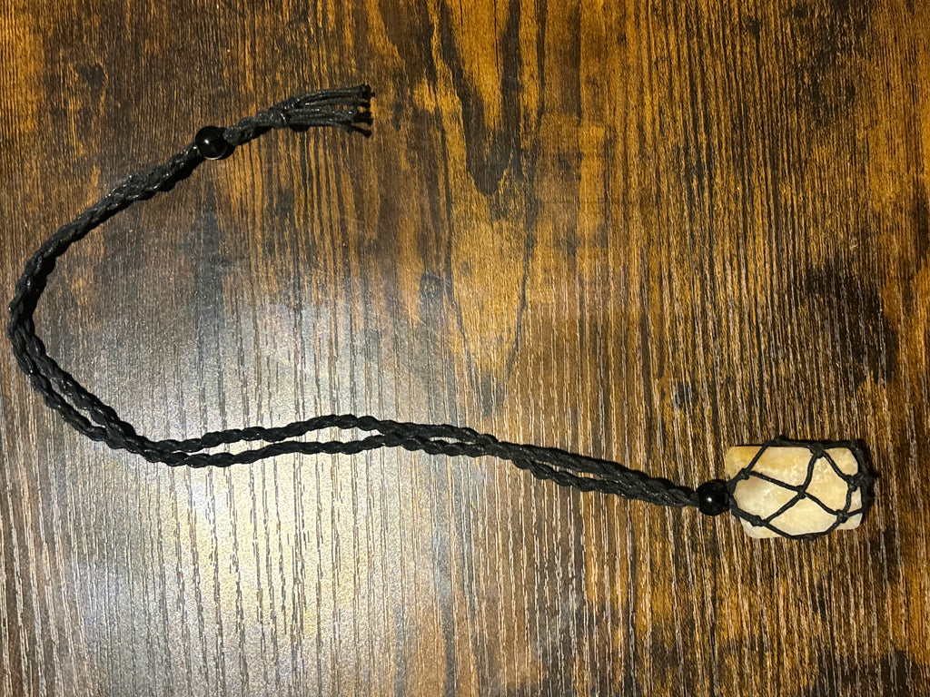 Woven Rope Necklace Black-Yellow and White quartz