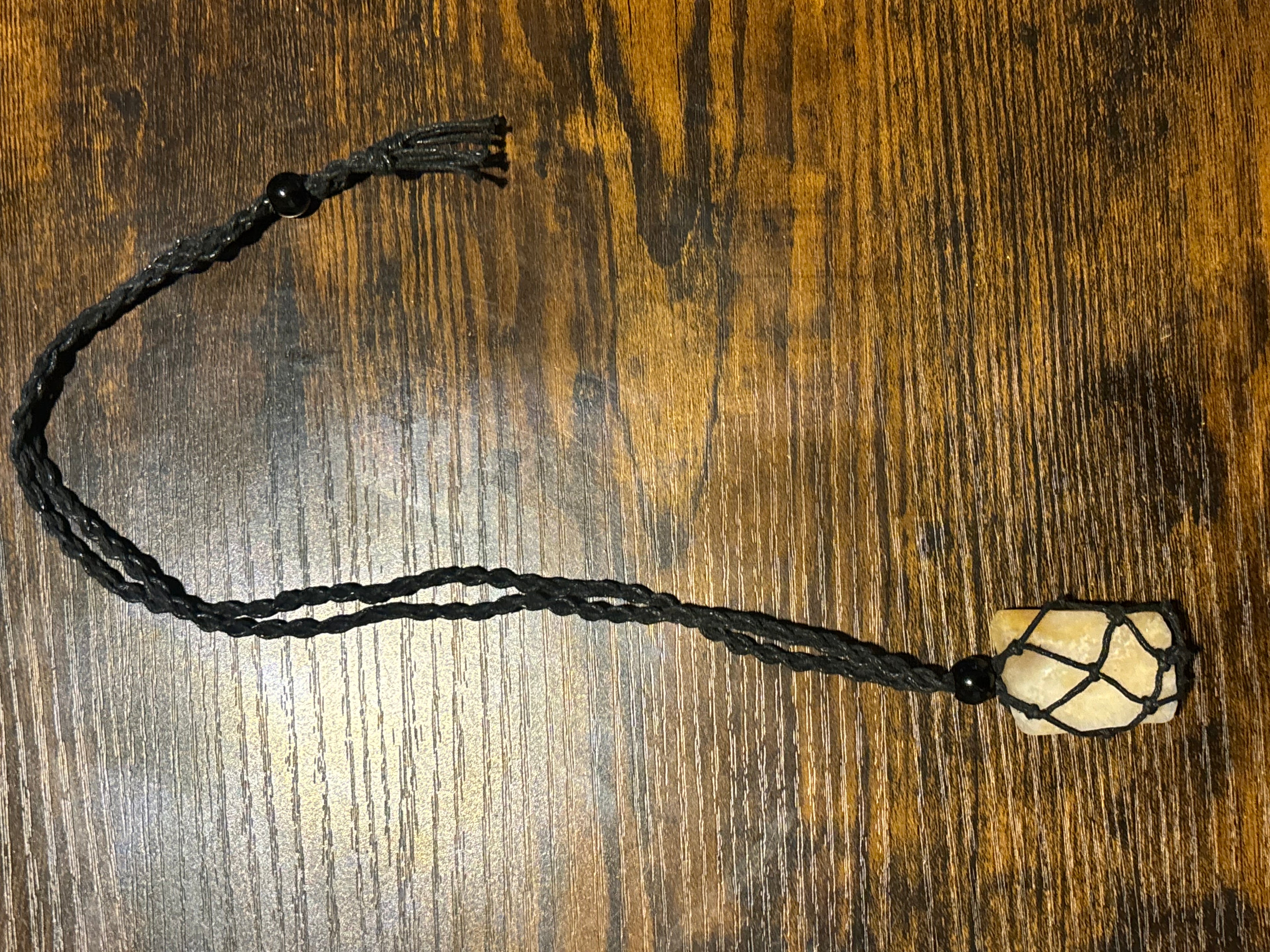 Woven Rope Necklace Black-Yellow and White quartz