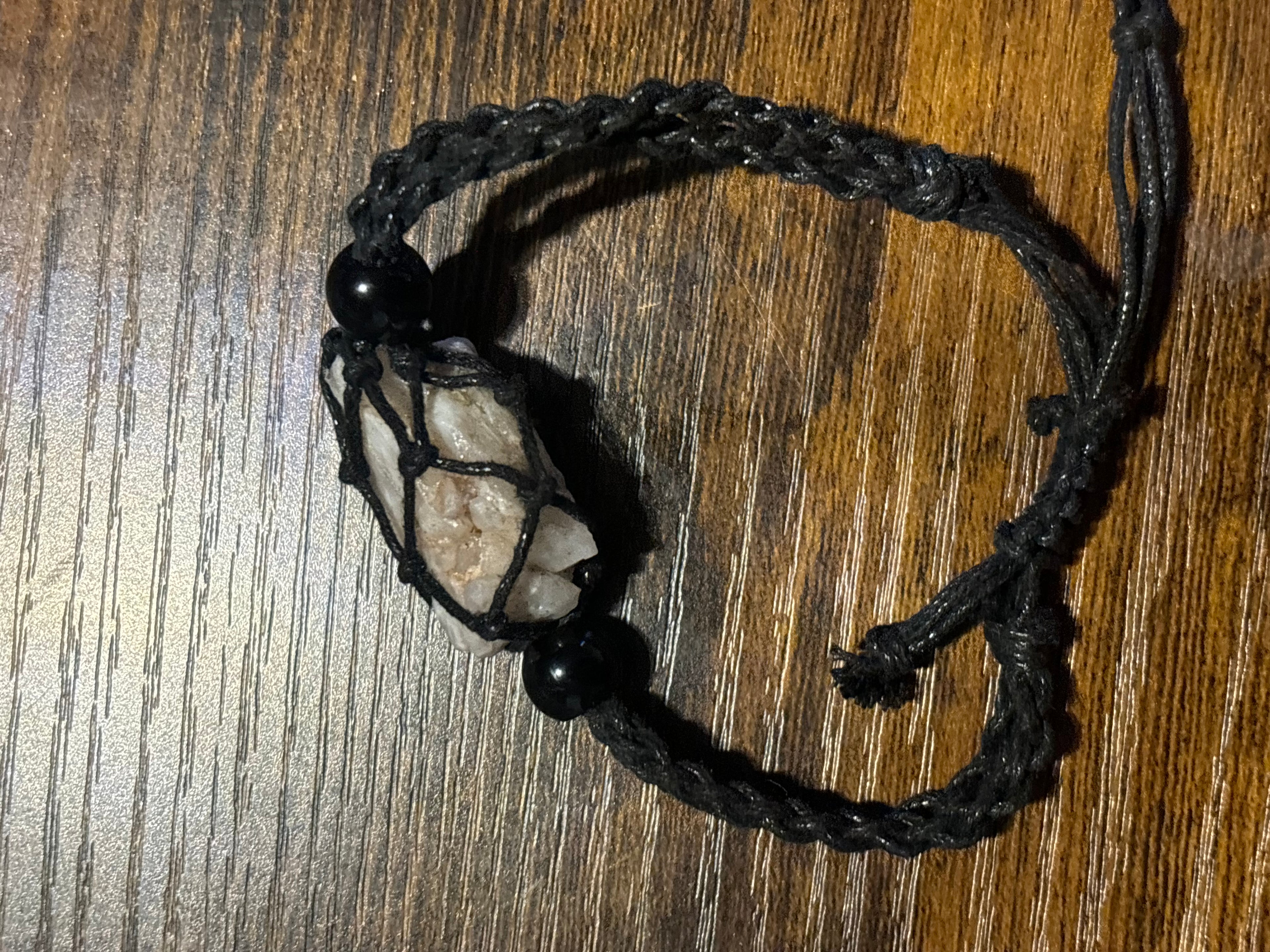 Woven Rope Bracelet Black- White Quartz
