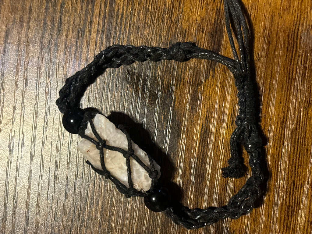 Woven Rope Bracelet Black- White Quartz