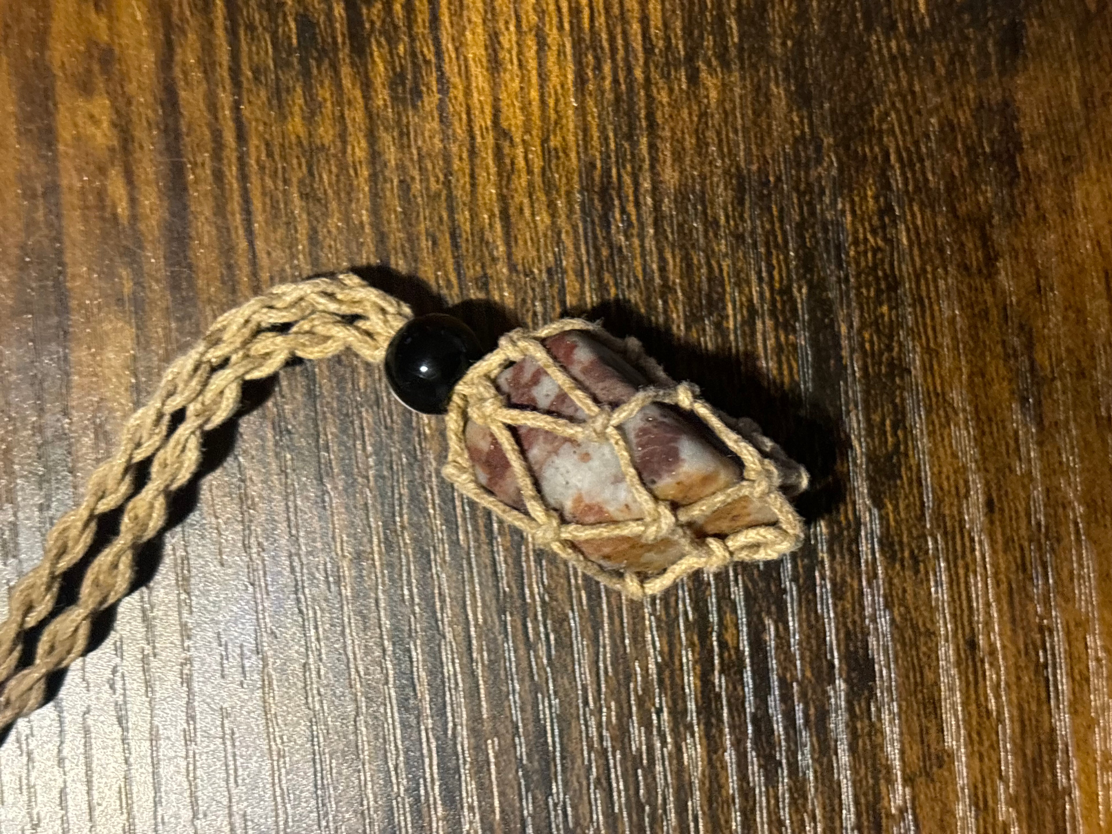 Woven Rope Necklace Tan- Marble Jasper