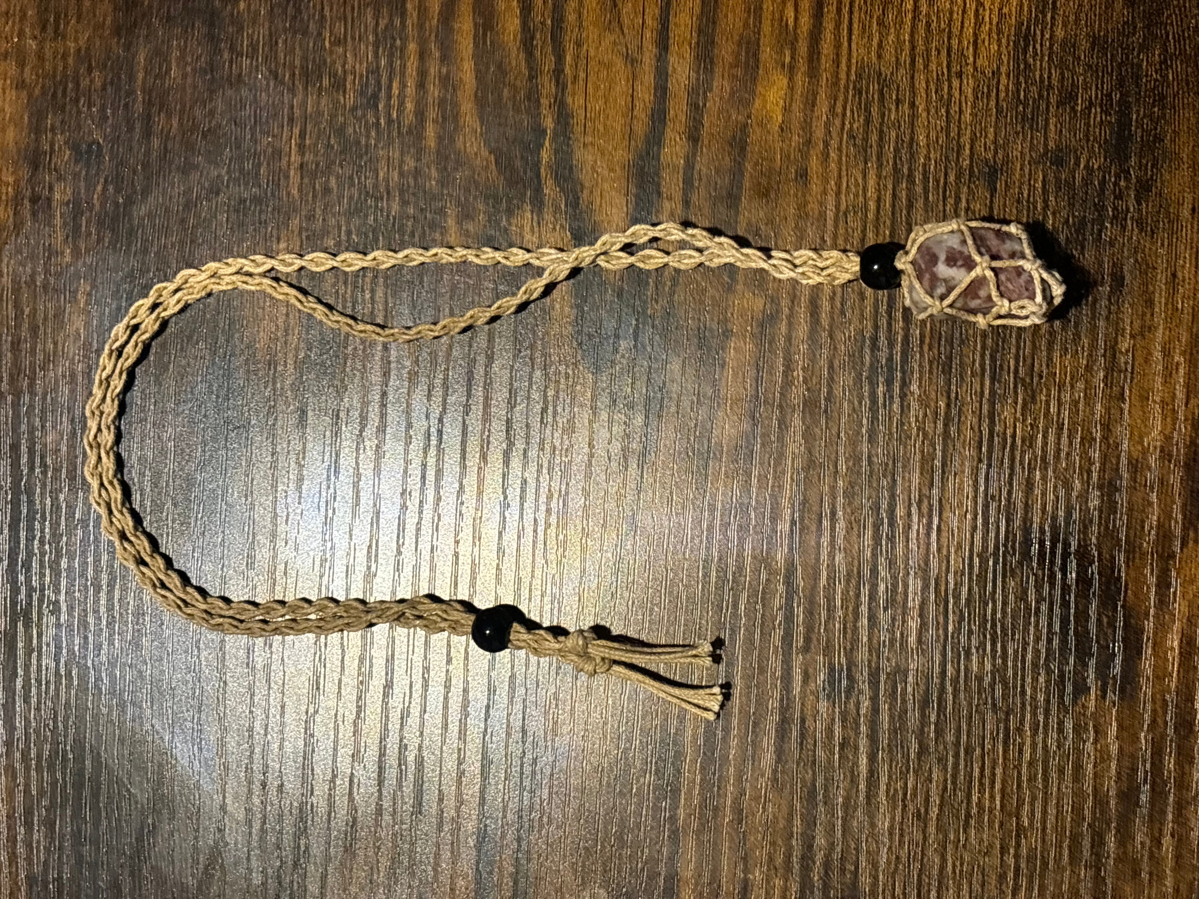 Woven Rope Necklace Tan- Marble Jasper
