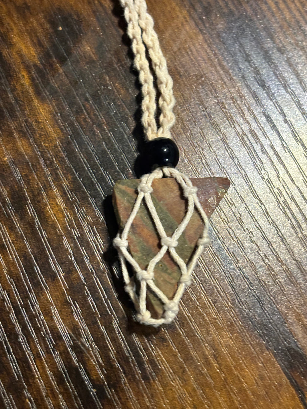 Woven Rope Necklace White- Green Jade Matrix Serpentine