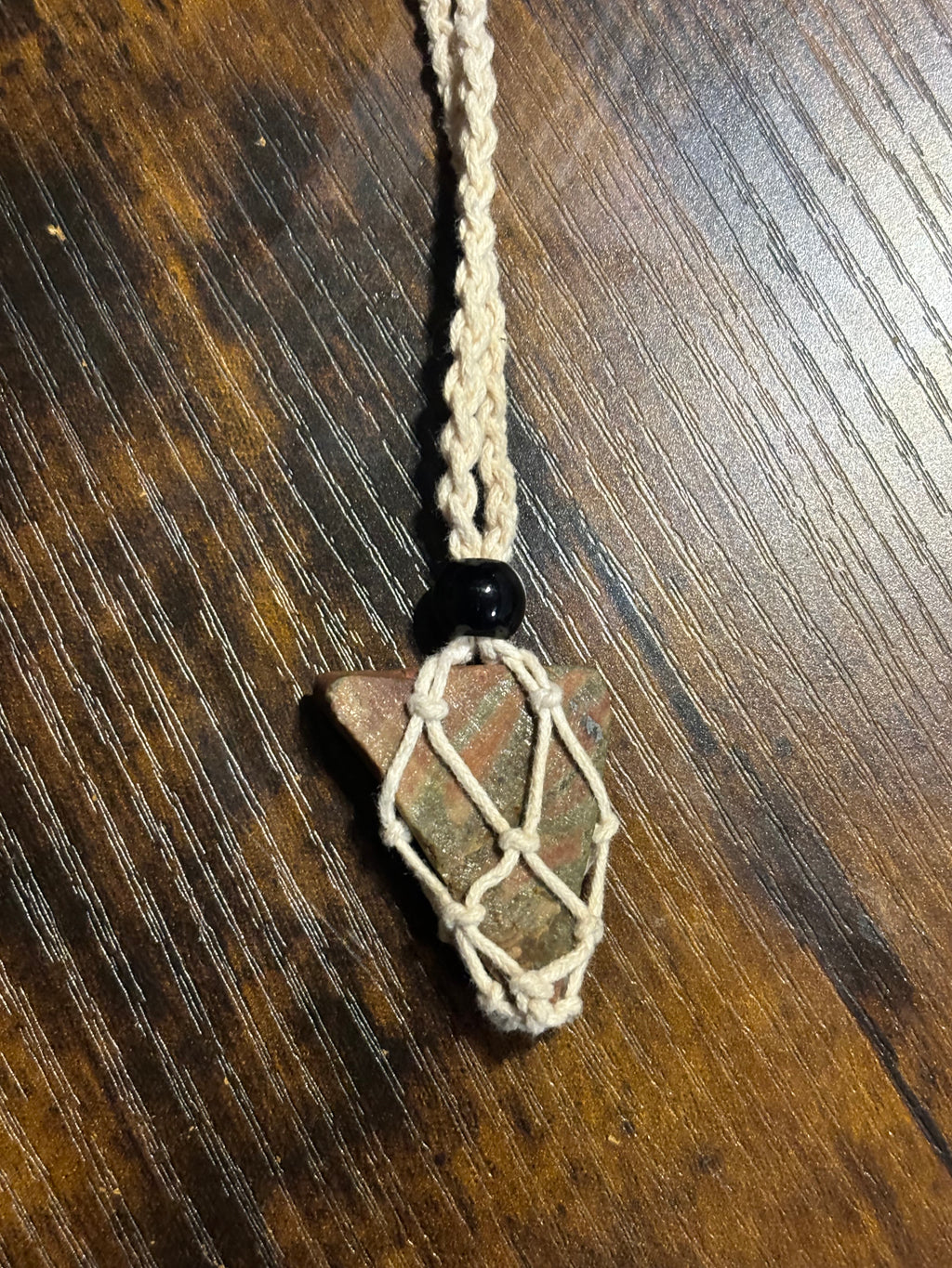 Woven Rope Necklace White- Green Jade Matrix Serpentine