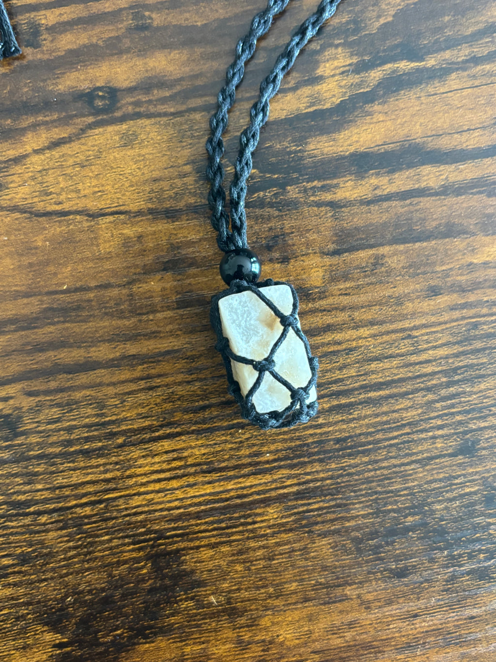 Woven Rope Necklace Black- White Quartz