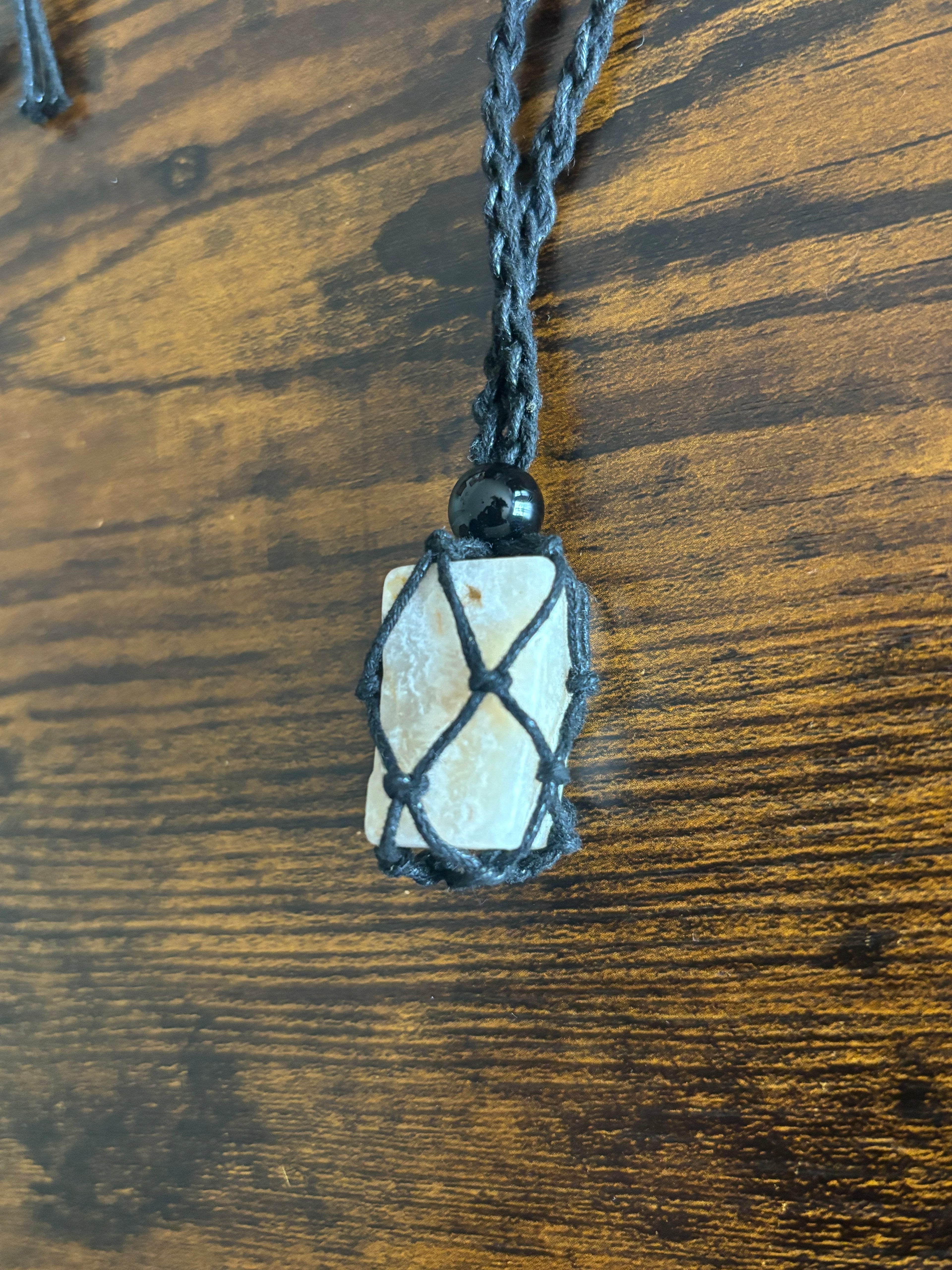 Woven Rope Necklace Black- White Quartz