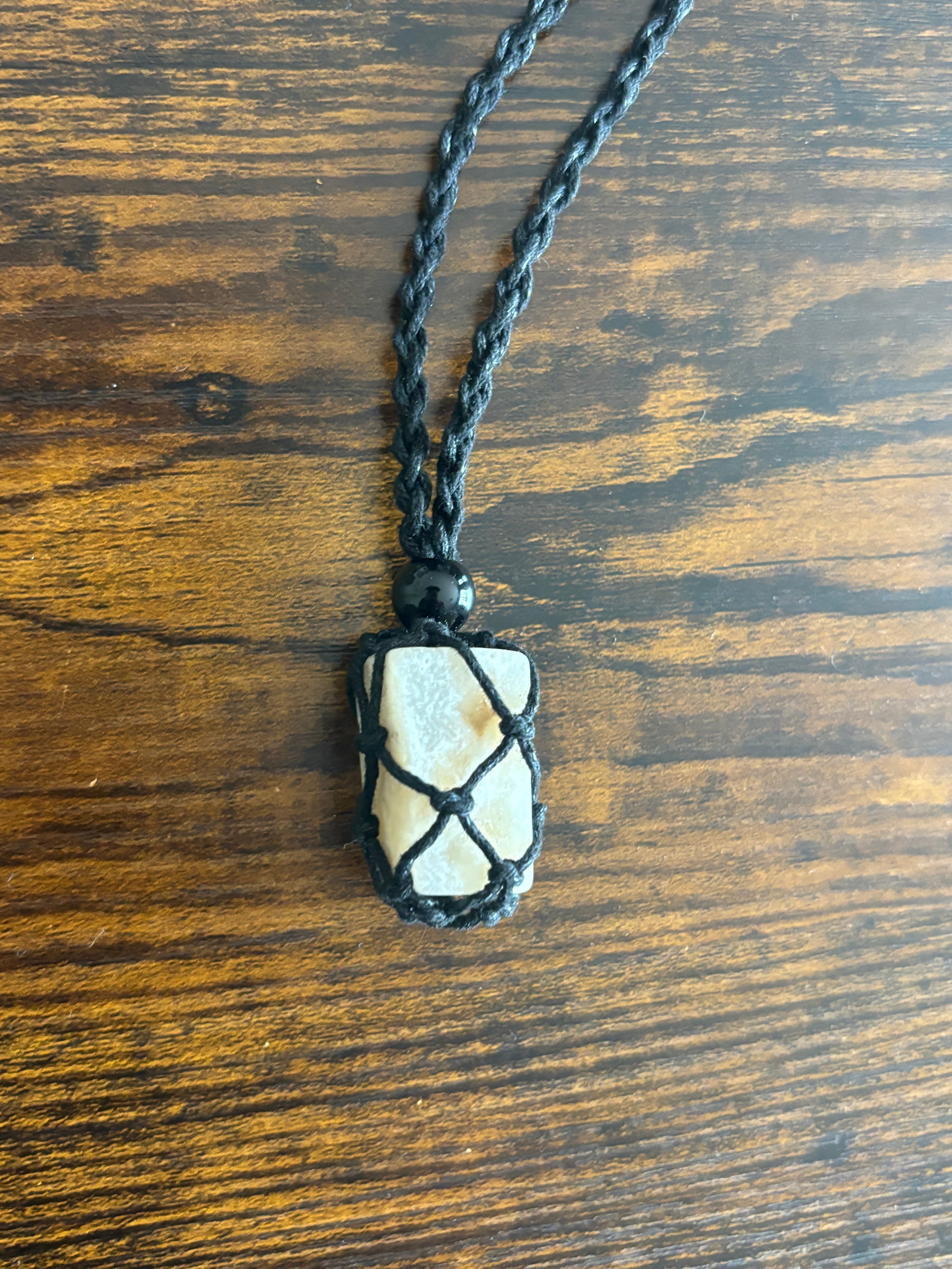 Woven Rope Necklace Black- White Quartz