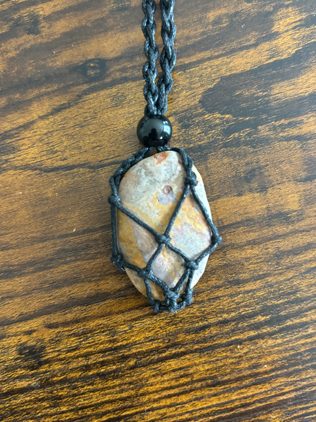 Woven Rope Necklace Black-Grey Tigers Eye