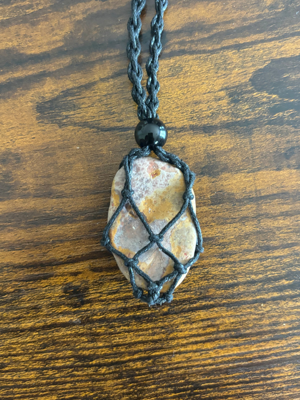 Woven Rope Necklace Black-Grey Tigers Eye