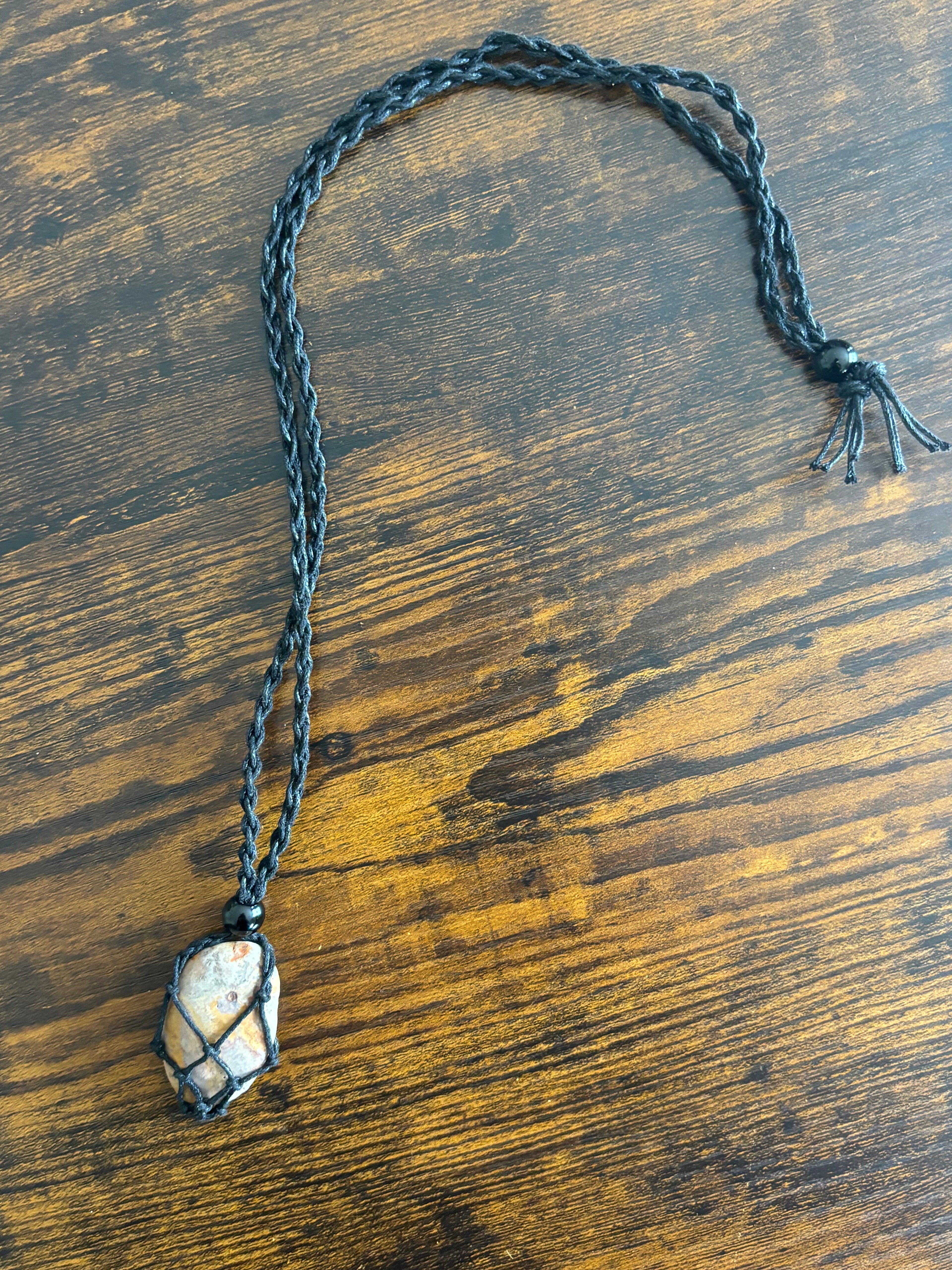Woven Rope Necklace Black-Grey Tigers Eye