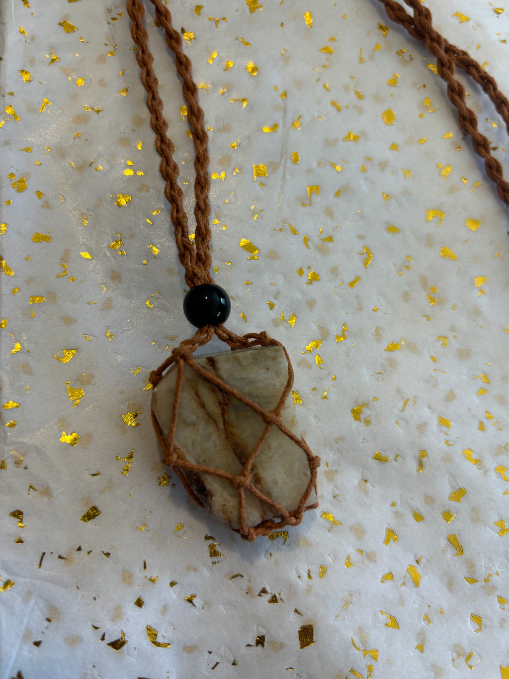 Woven Rope Necklace Copper- Tan Veined Cave Coral