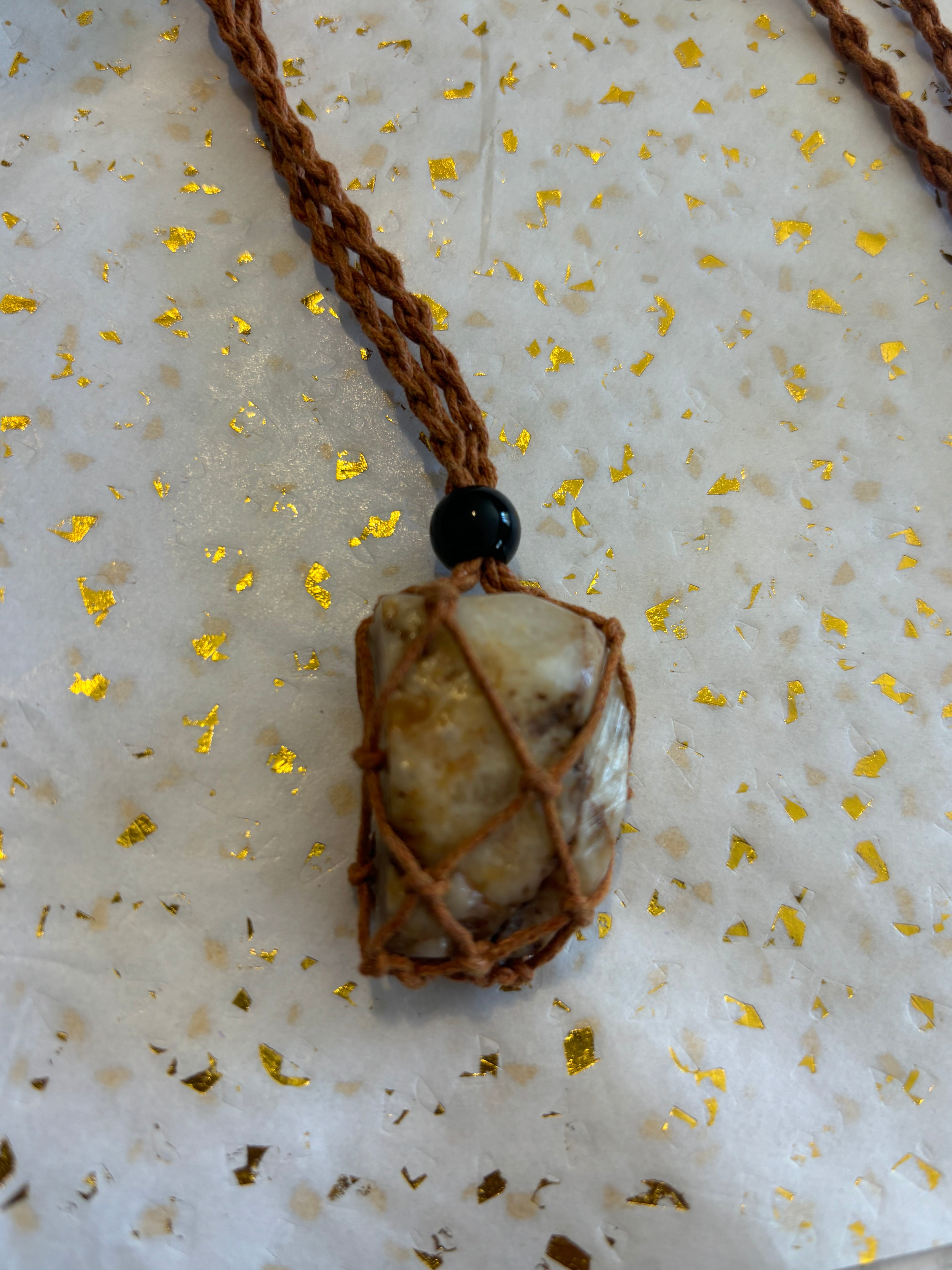 Woven Rope Necklace Copper- Tan Veined Cave Coral