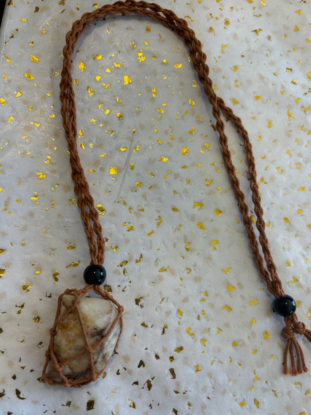 Woven Rope Necklace Copper- Tan Veined Cave Coral