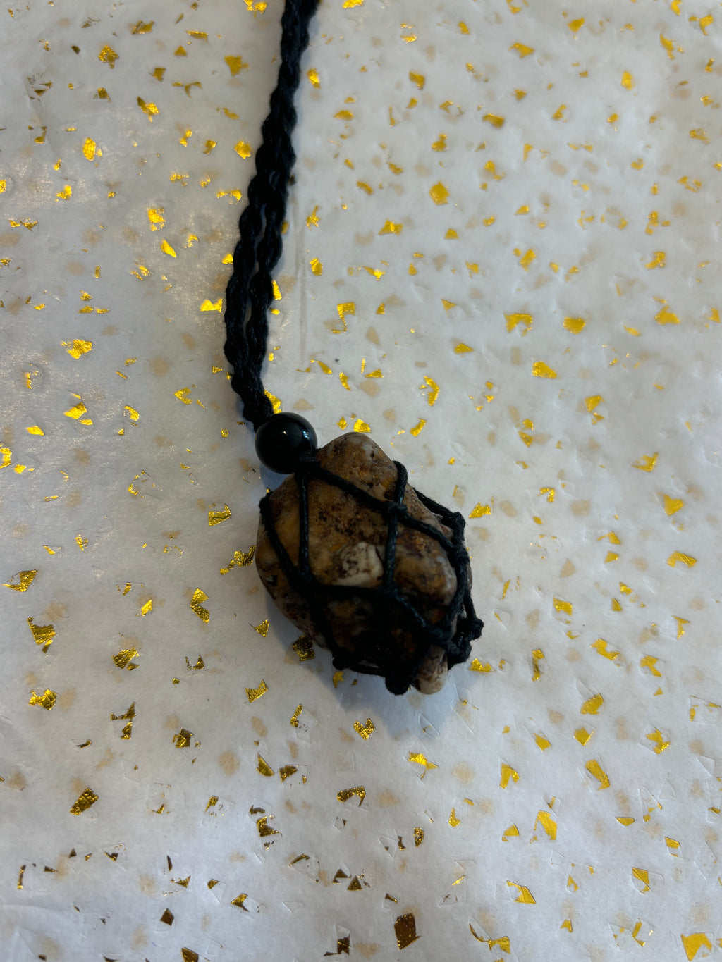 Woven Rope Necklace Black- Gold Veined Cave Coral
