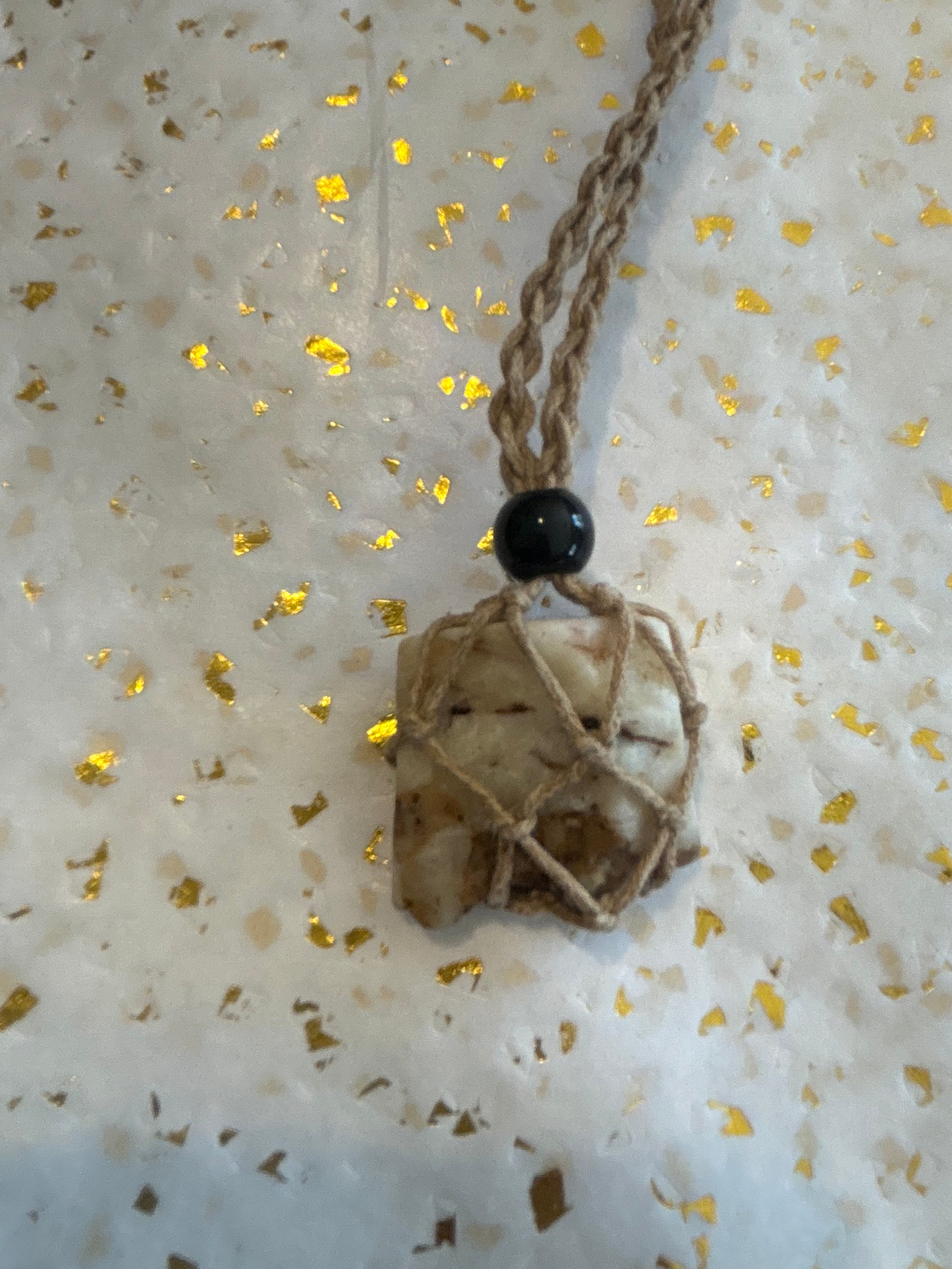 Woven Rope Necklace Tan- Gold Cave Coral