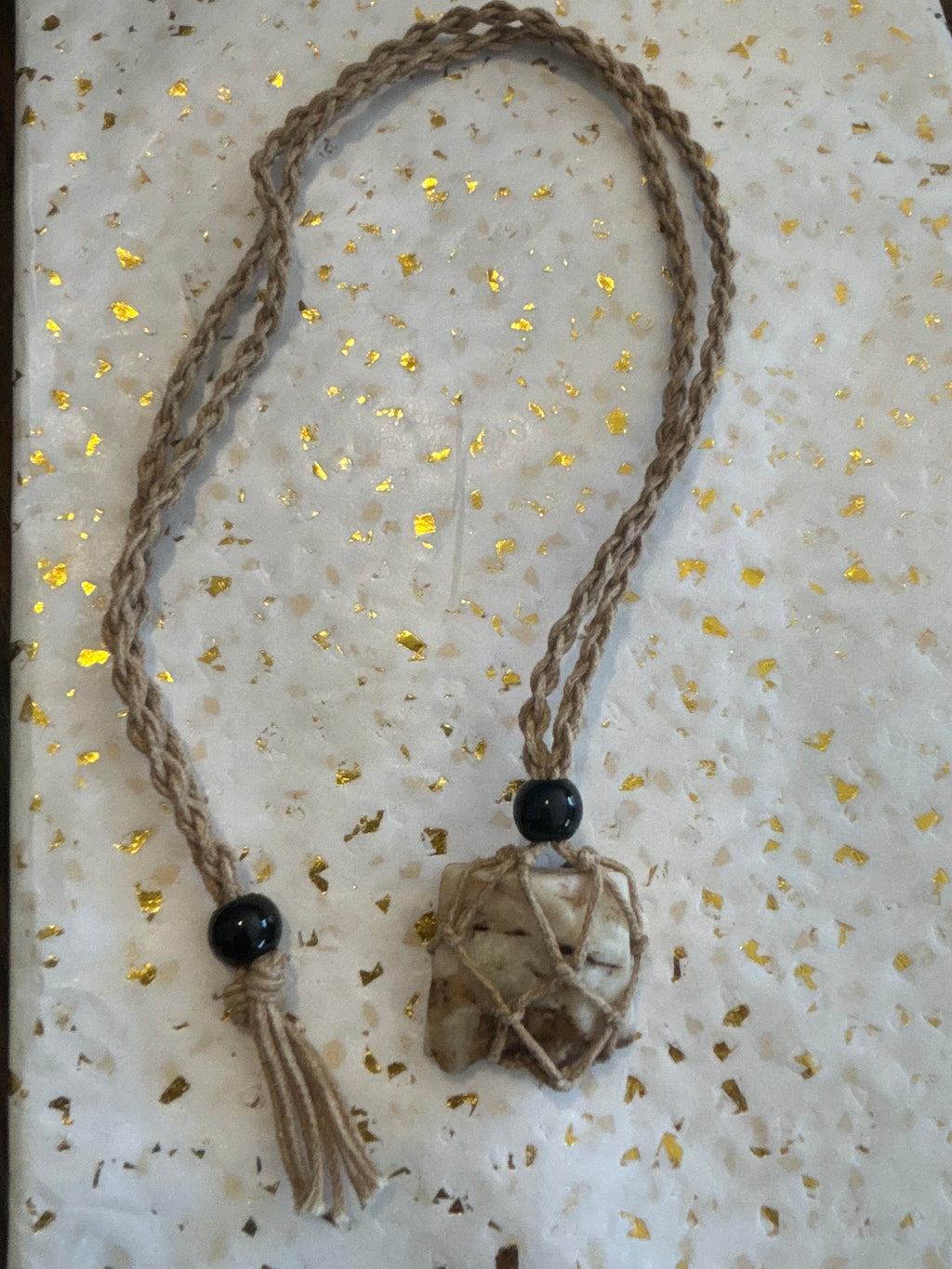 Woven Rope Necklace Tan- Gold Cave Coral
