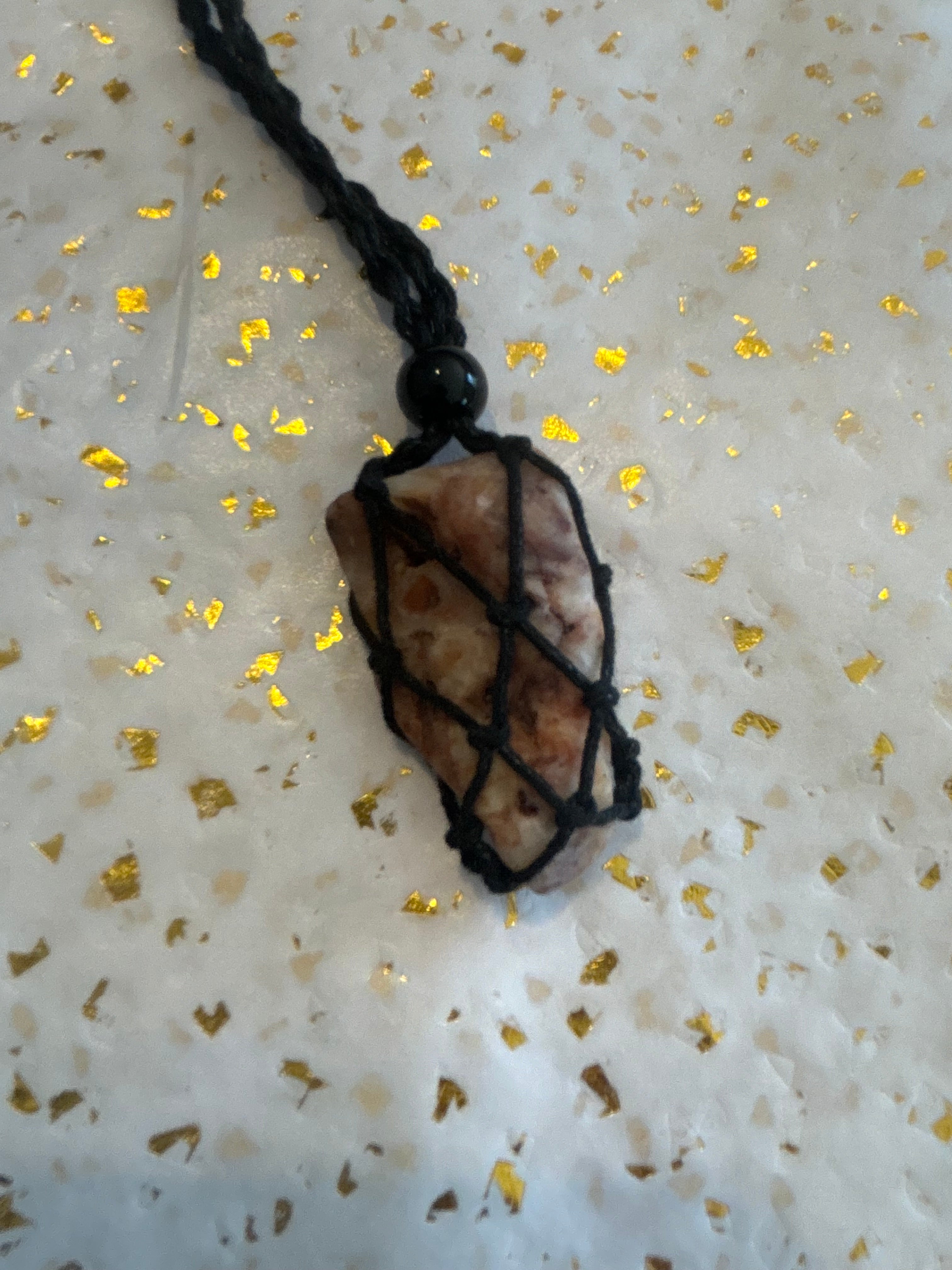 Woven Rope Necklace Black- Rose Filled Cave Coral
