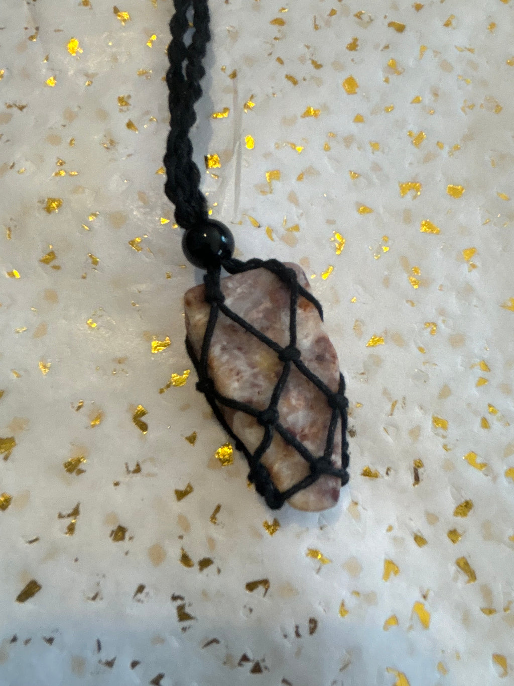 Woven Rope Necklace Black- Rose Filled Cave Coral