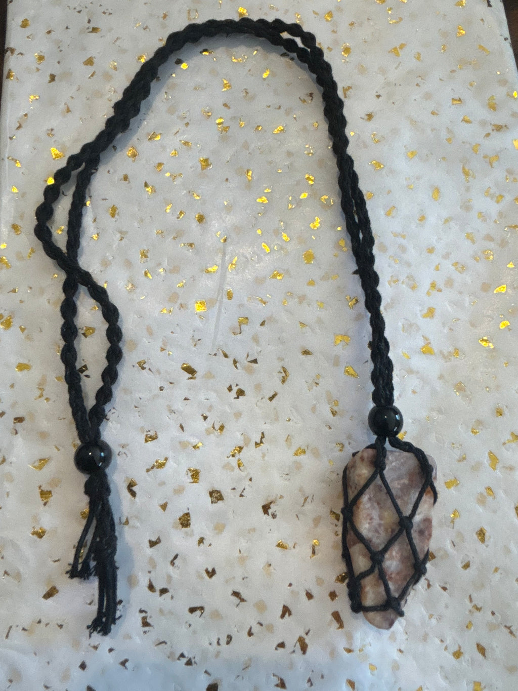 Woven Rope Necklace Black- Rose Filled Cave Coral