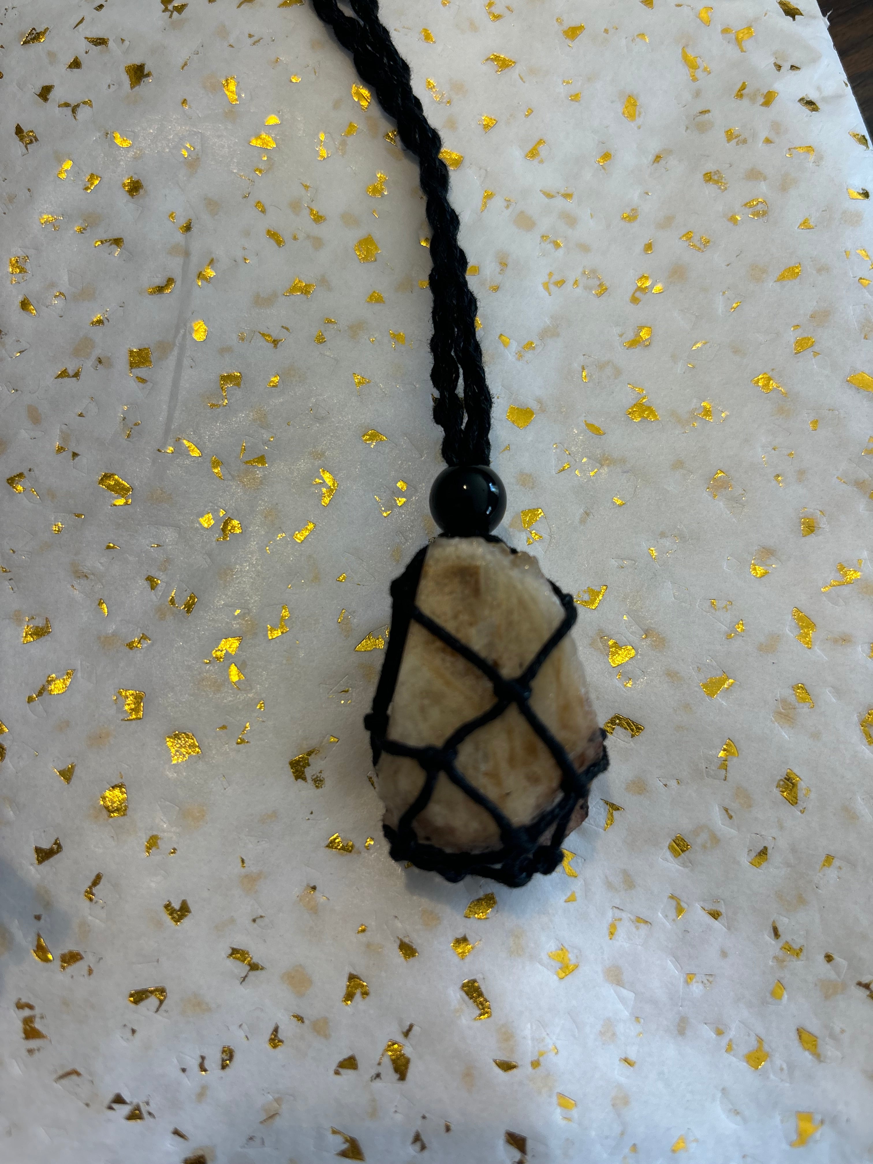 Woven Rope Necklace Black- Gold Veined Cave Coral