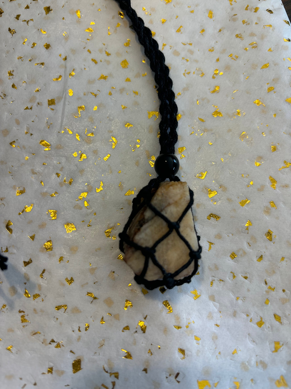 Woven Rope Necklace Black- Gold Veined Cave Coral