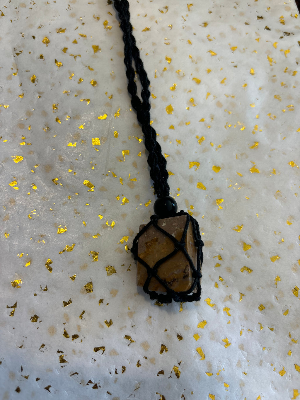 Woven Rope Necklace Black-Grey Tigers Eye