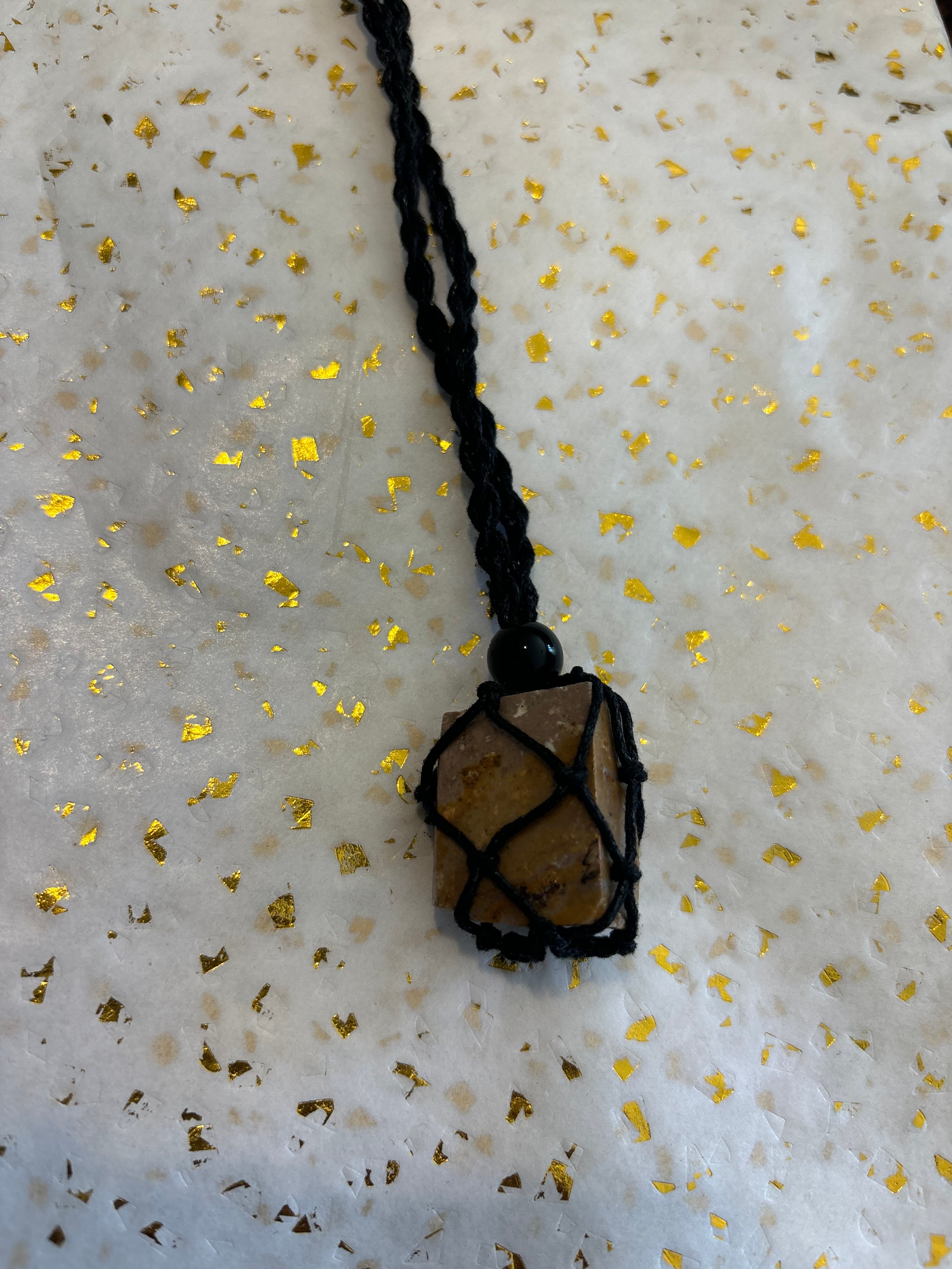 Woven Rope Necklace Black-Grey Tigers Eye