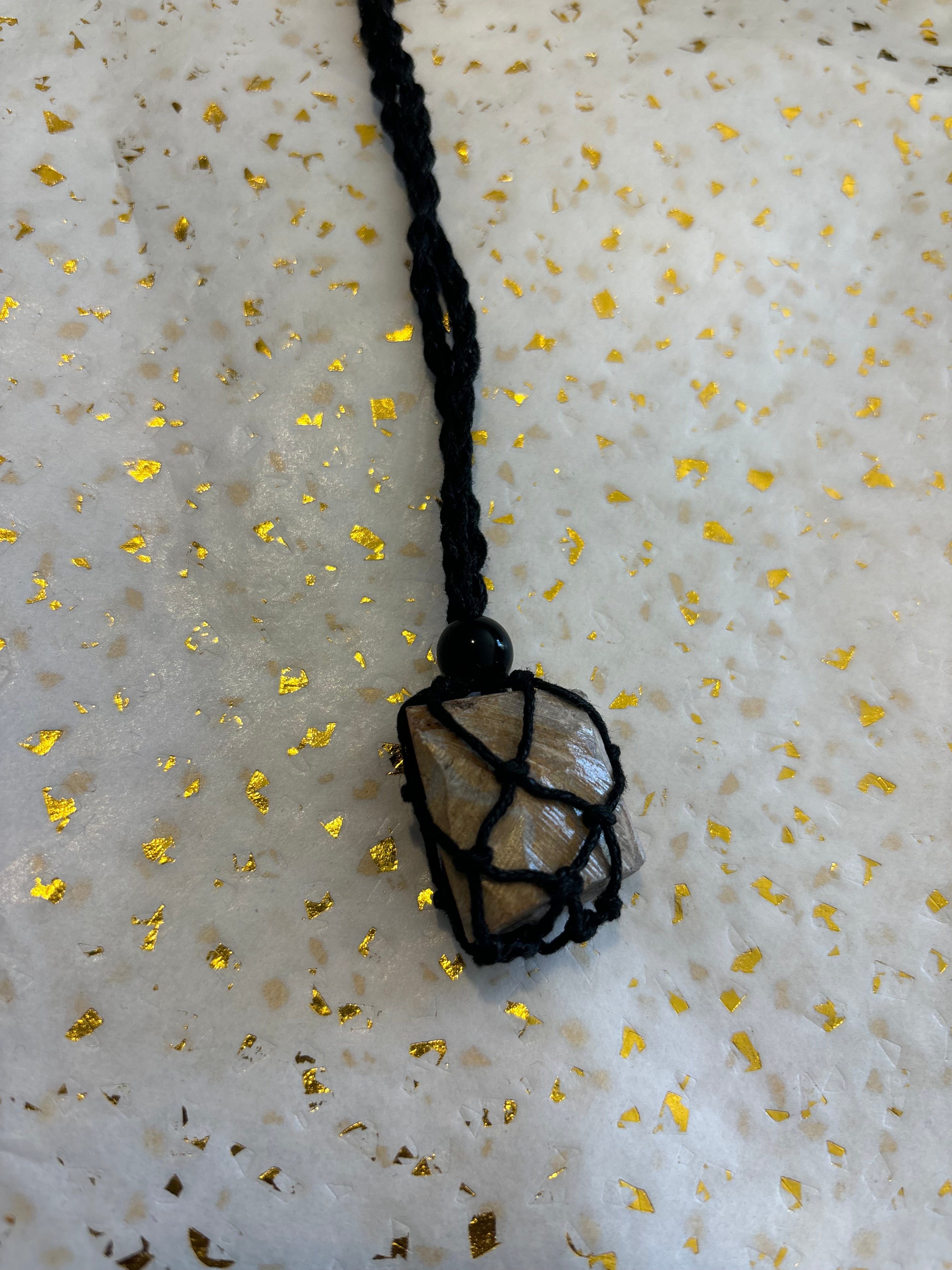 Woven Rope Necklace Black-Grey Tigers Eye