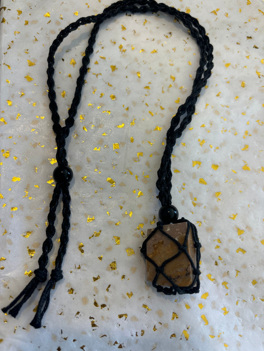 Woven Rope Necklace Black-Grey Tigers Eye