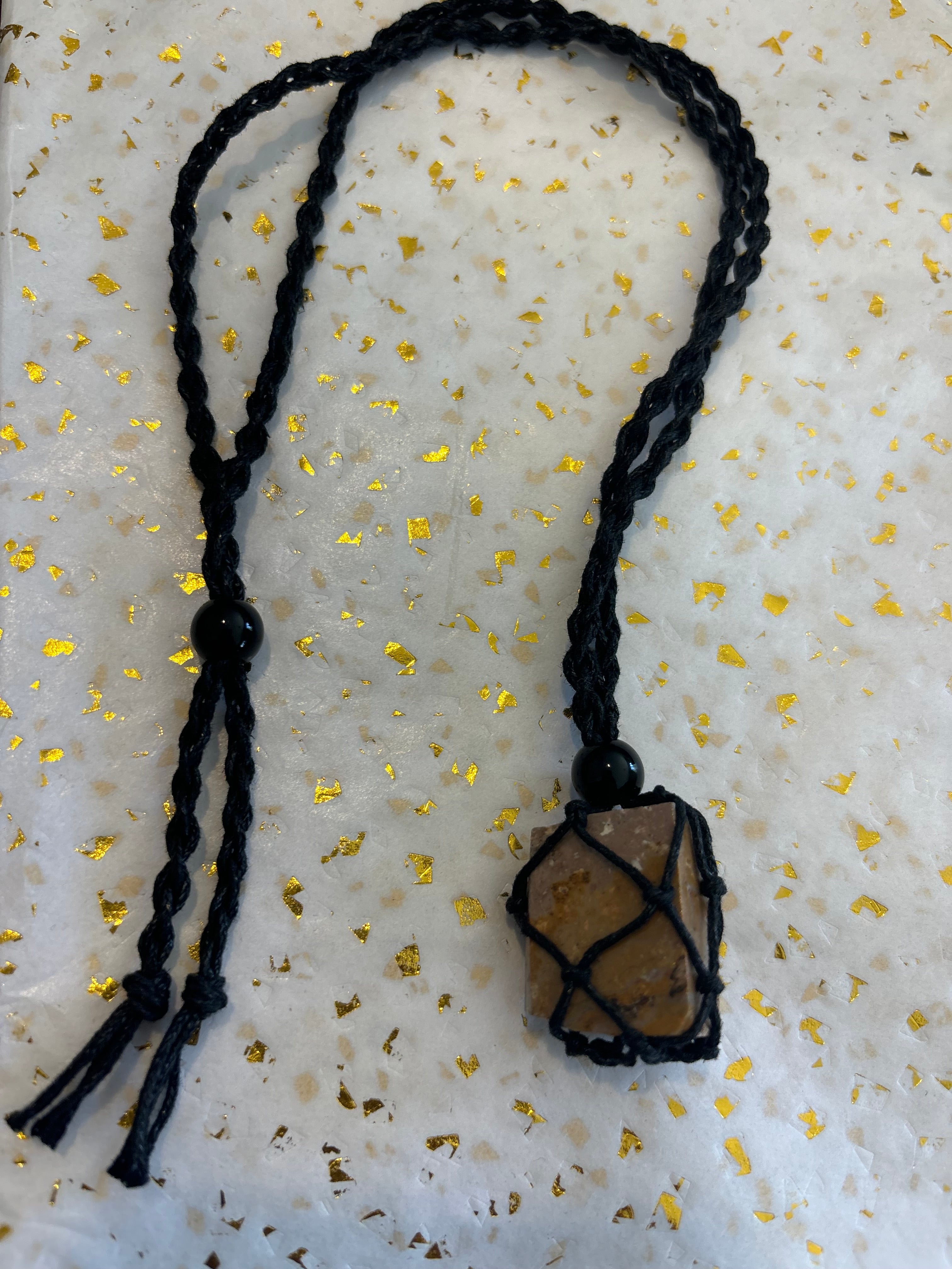 Woven Rope Necklace Black-Grey Tigers Eye