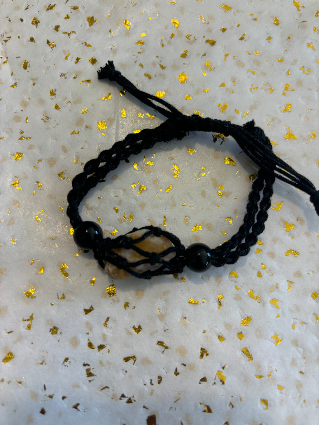Woven Rope Bracelet Black- Yellow and White Quartz