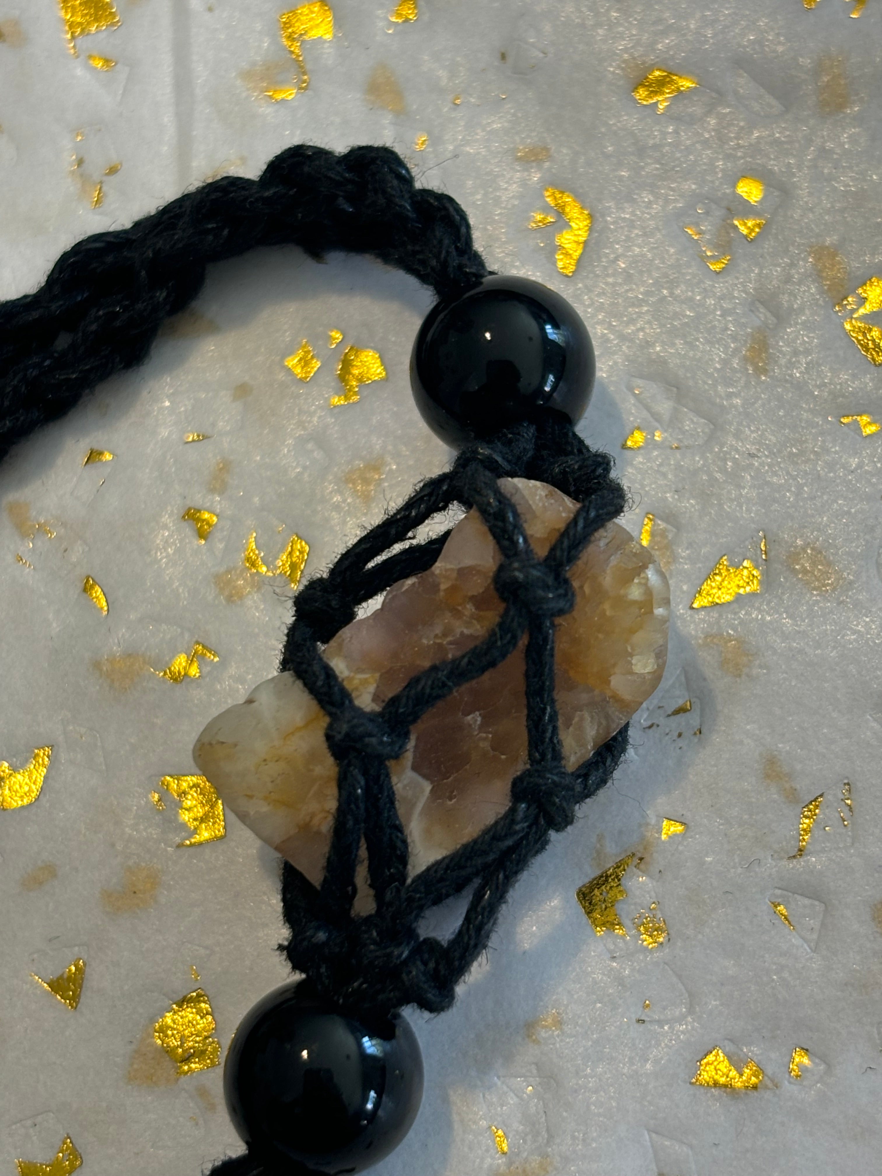 Woven Rope Bracelet Black- Yellow and White Quartz