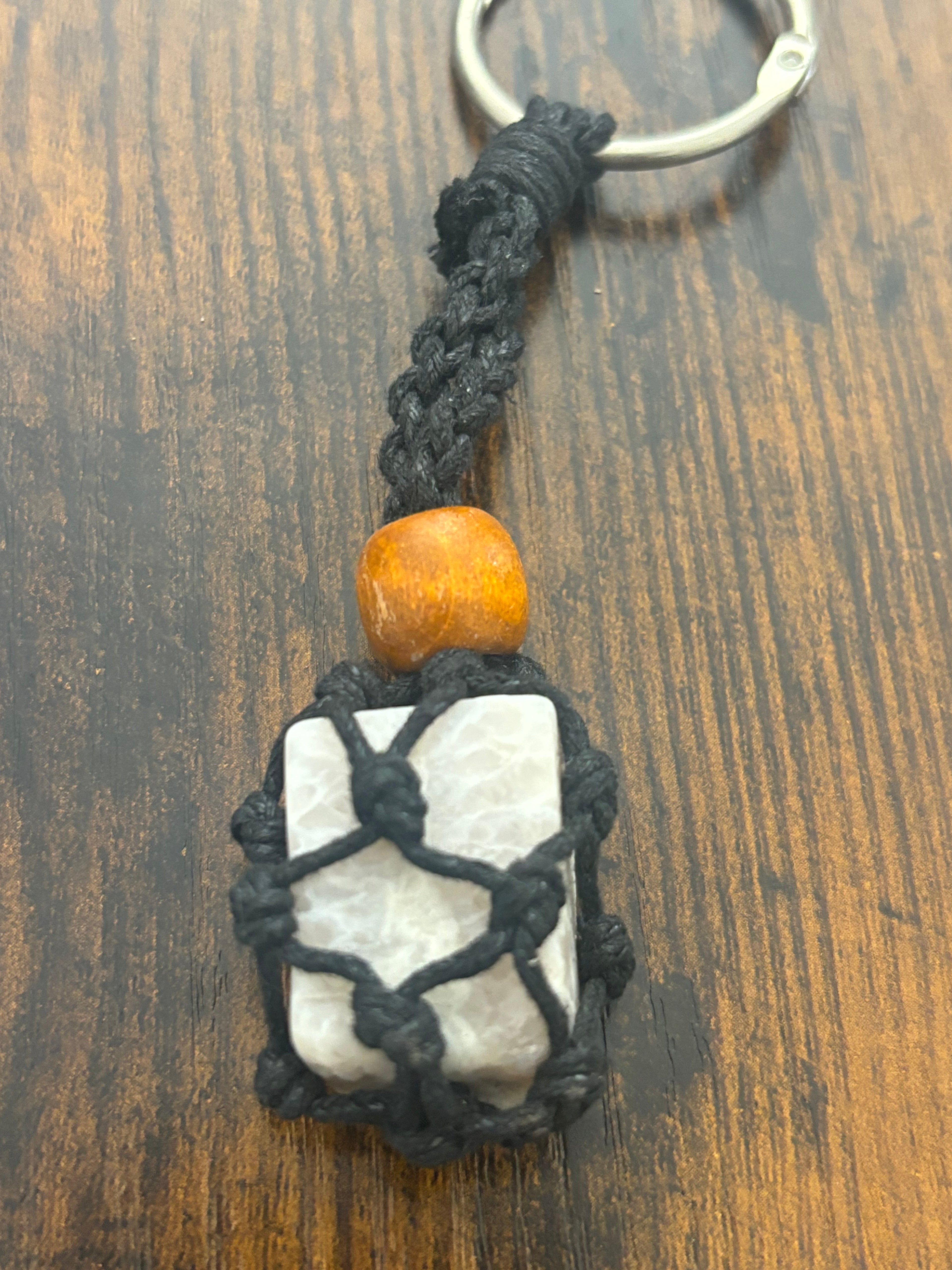 Woven Rope Keychain/Purse Charm-White Quartz