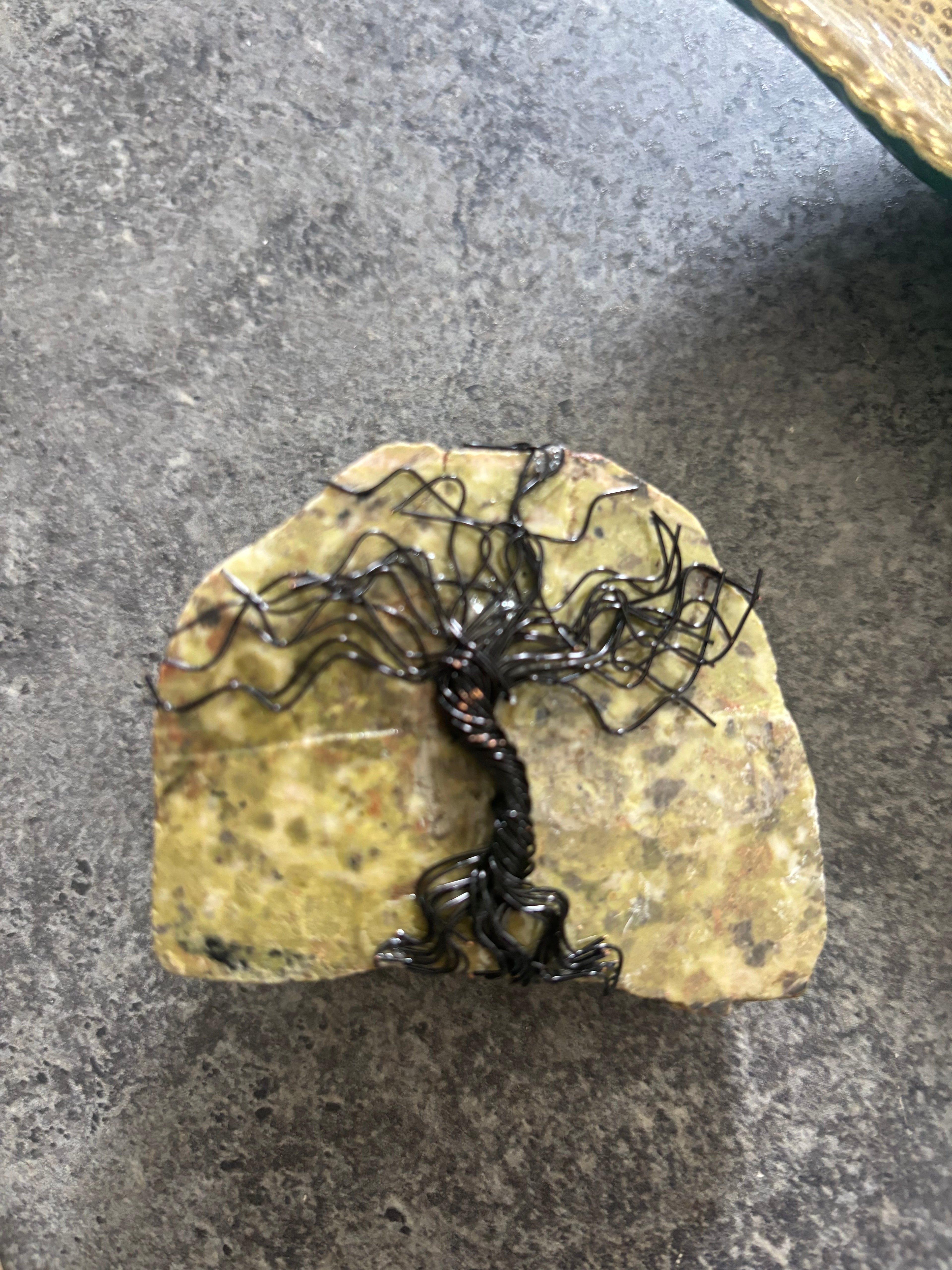 Green Jade Mountain Black Wire Copper Speckled Tree of Life