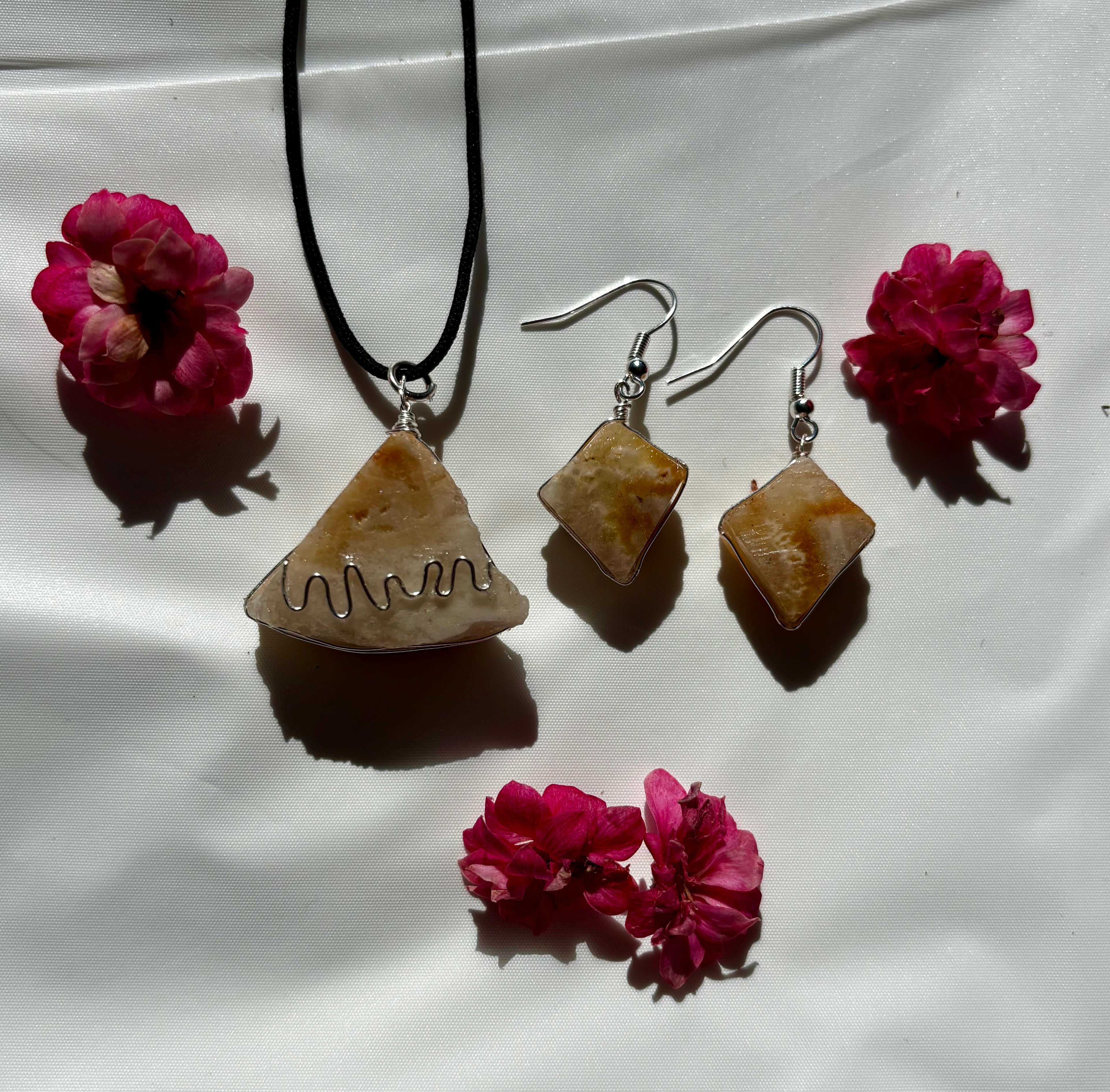 Yellow and Milky Quartz-Necklace and Earring Set