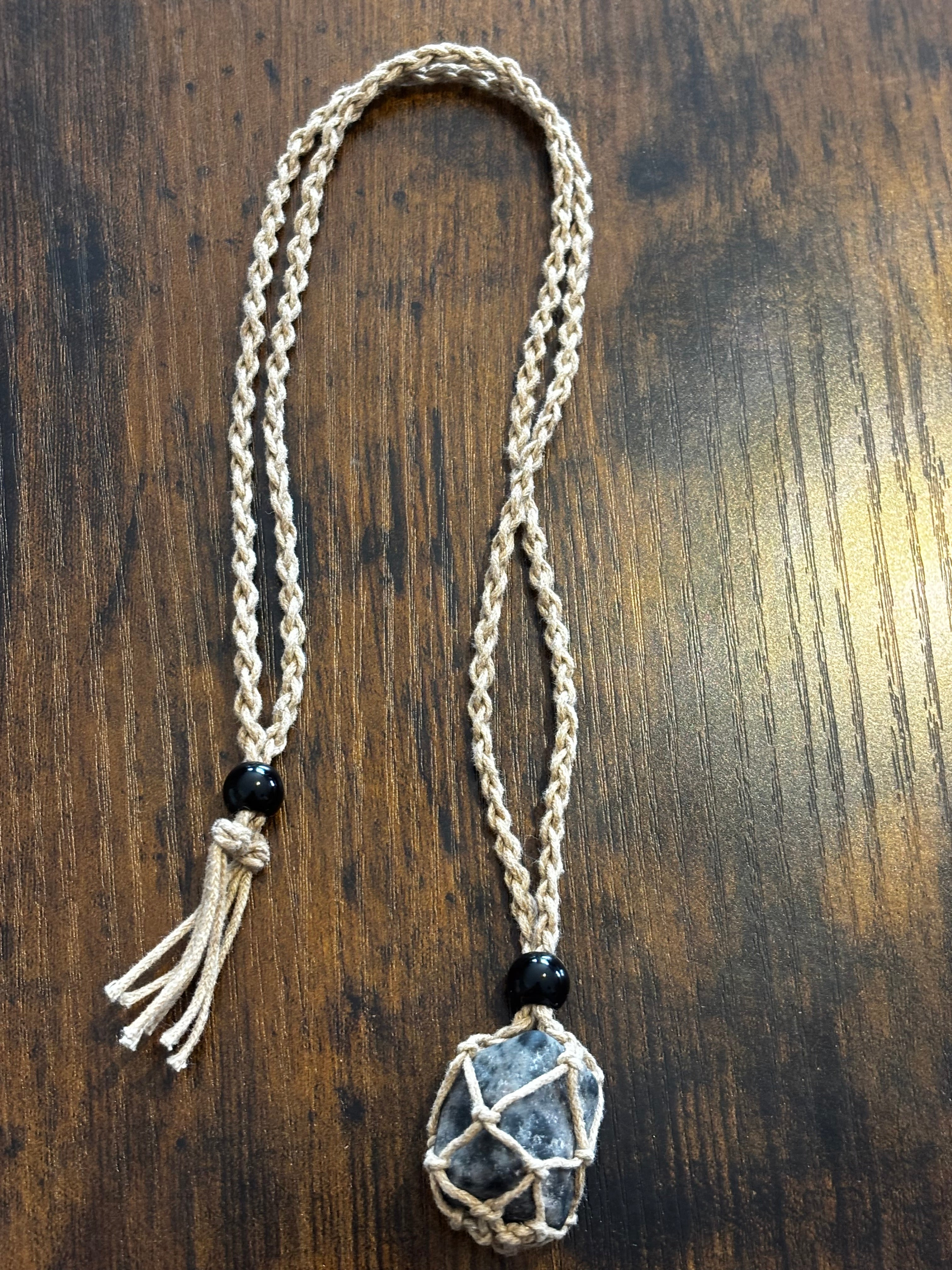Woven Rope Necklace Tan- Dalmatian Stone