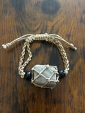 Woven Rope Bracelet Tan- Metallic Grey Quartzite