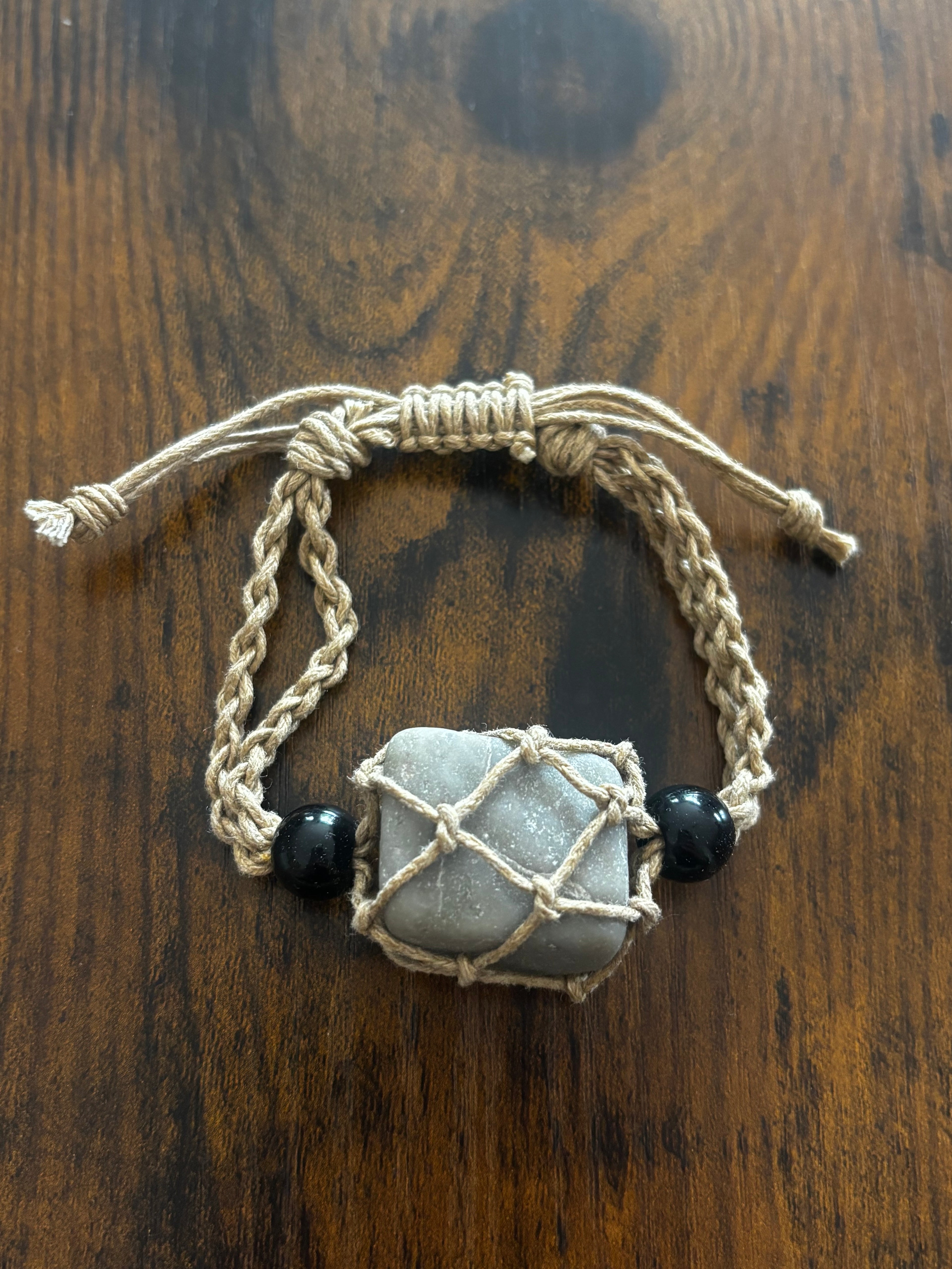 Woven Rope Bracelet Tan- Metallic Grey Quartzite