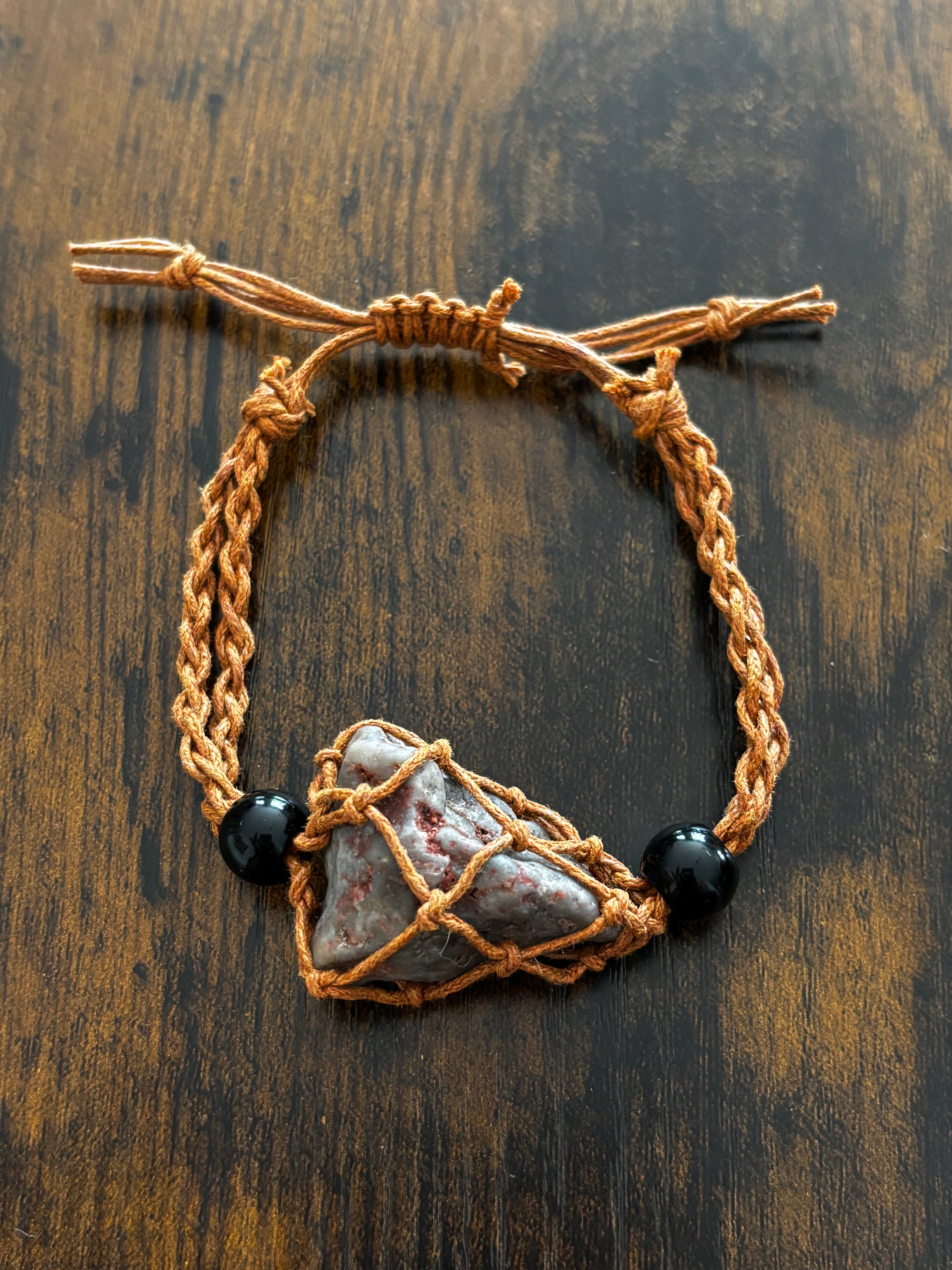 Woven Rope Bracelet Burnt Orange- Magenese Chert