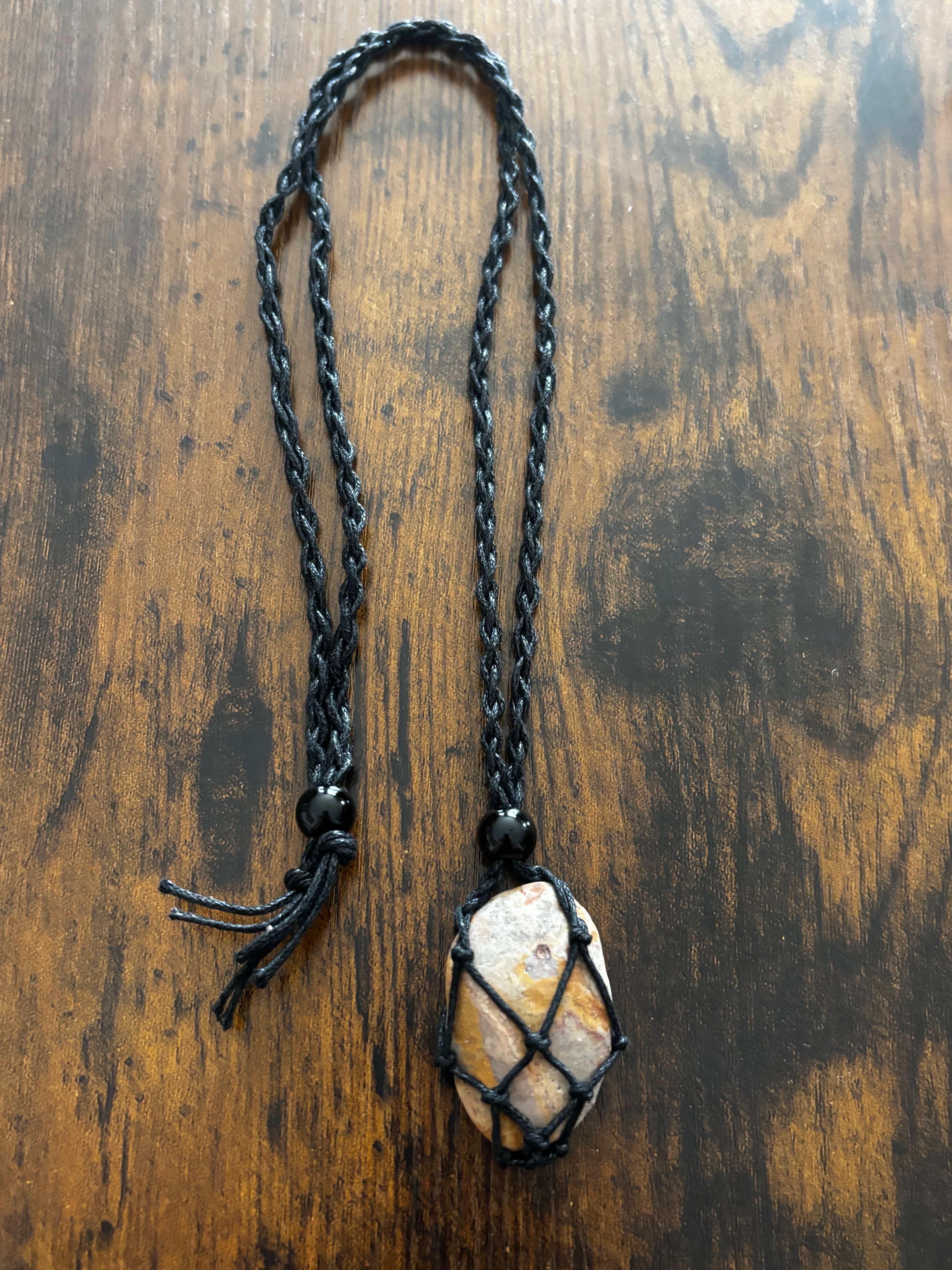 Woven Rope Necklace Black-Grey Tigers Eye